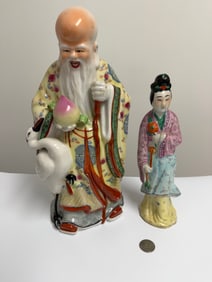 Set Of 2 Chinese Famille Rose Porcelain Figures