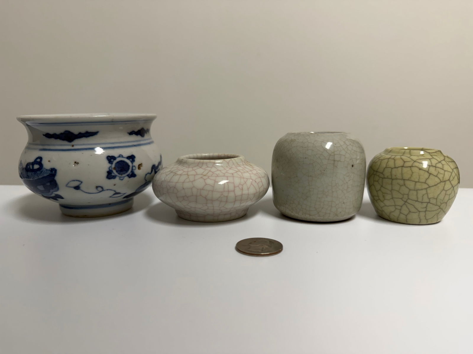 Set Of 4 PCS Blue And White Ice Crack Glazed Porcelain Water Pots (1 of 9)