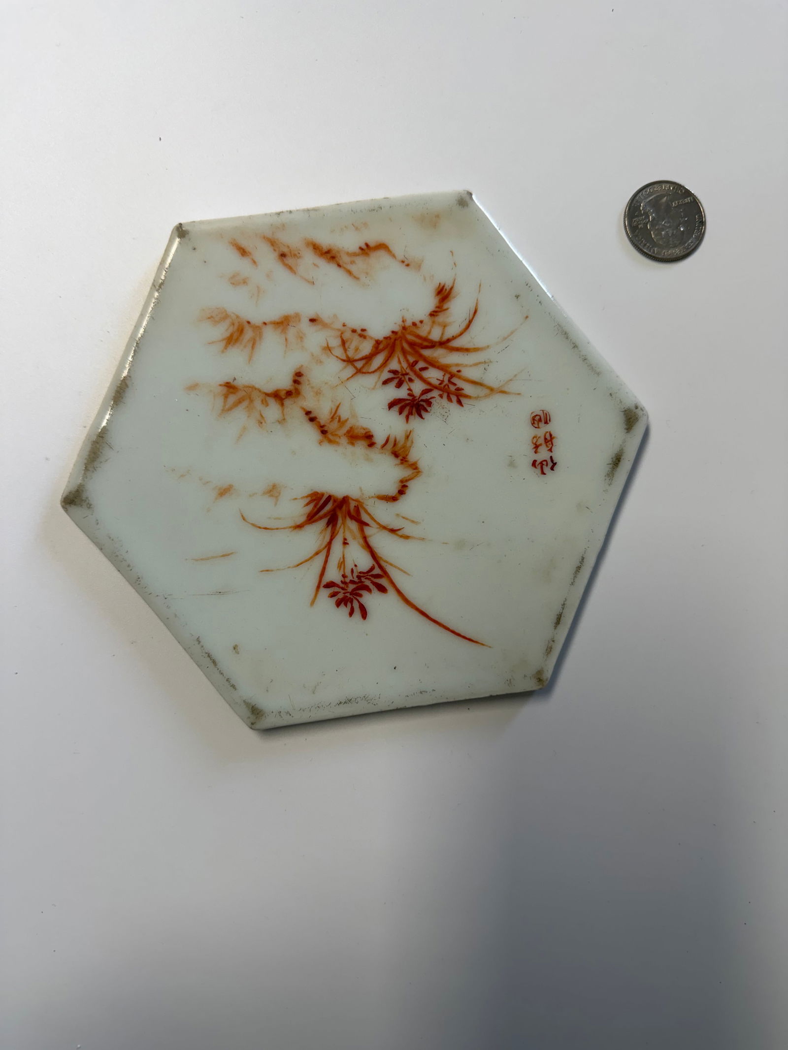 Chinese Red Famille Rose Porcelain Orchid Plaque (1 of 5)