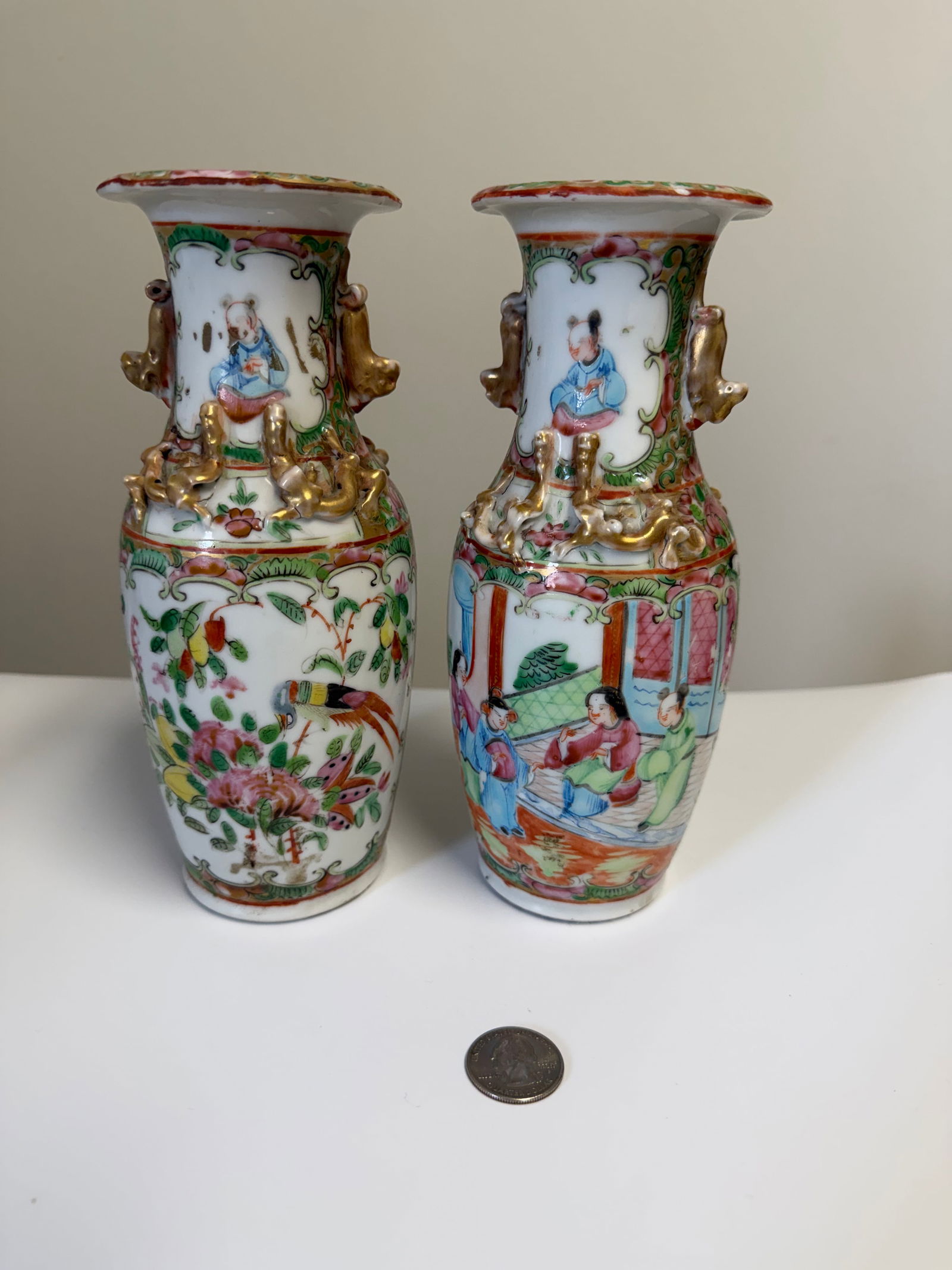Pair Of Chinese Enameled Famille Rose Scene Porcelain Vases (1 of 6)