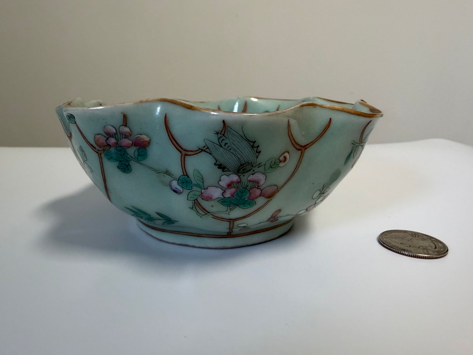 Chinese Green Glazed Famille Rose Porcelain Bowl (1 of 4)
