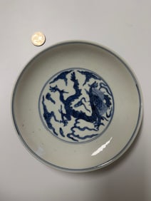 Chinese Blue And White Dragon Plate Six China Characters Mark