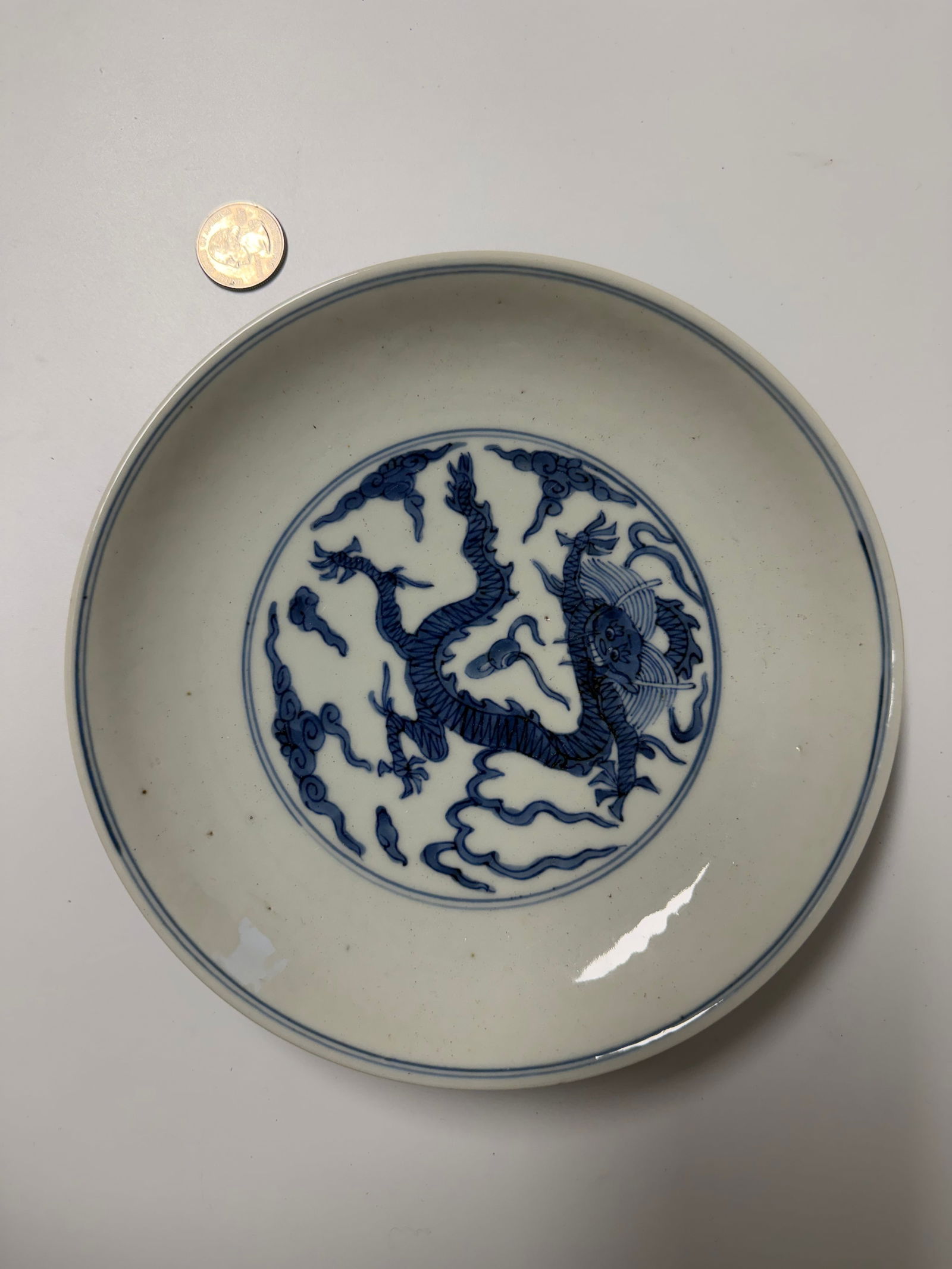 Chinese Blue And White Dragon Plate Six China Characters Mark (1 of 8)