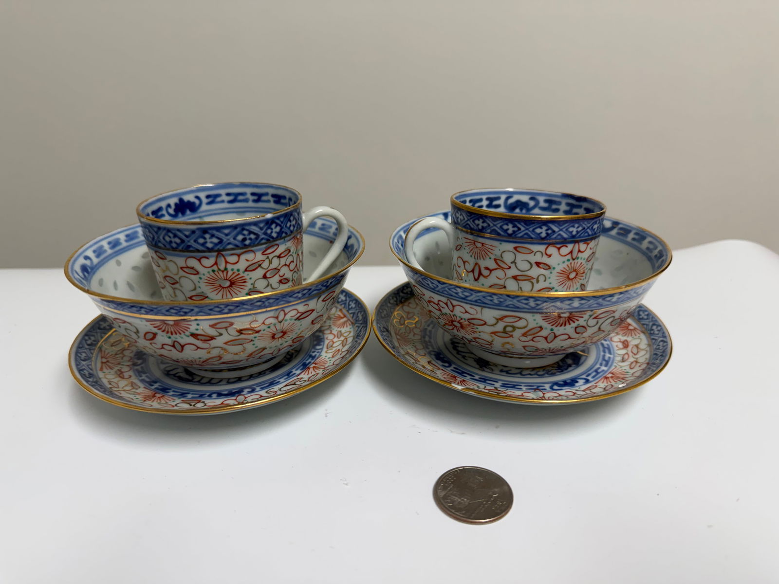 Set Of 6 PCS Blue And White & Famille Rose Porcelain Cups And Saucers (1 of 8)