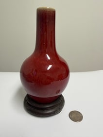 Chinese Red Crack Glazed Porcelain Vase With Stand