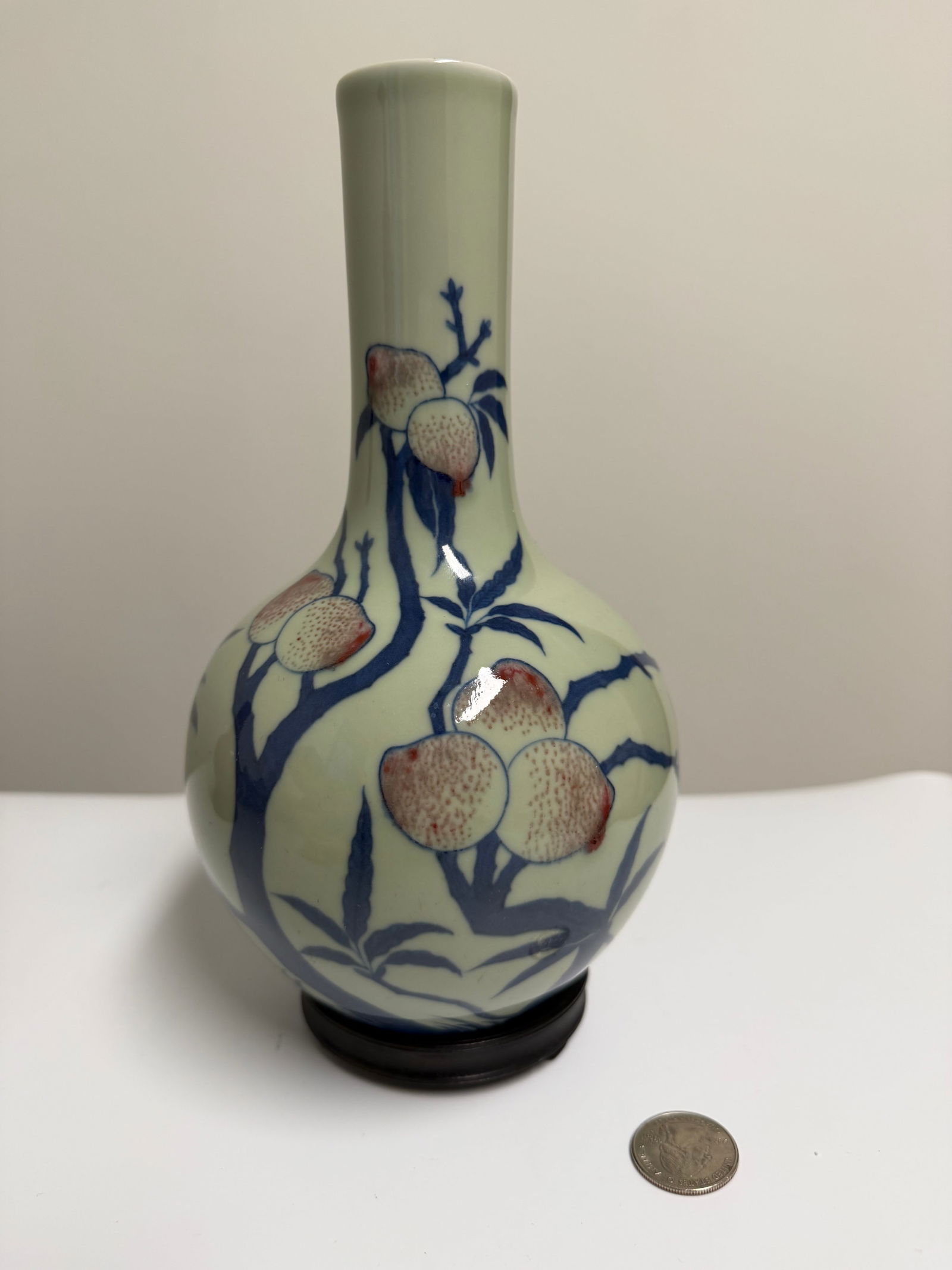 Chinese Green Glazed Blue And White Porcelain Vase: Dimension: 8.3 inches/ 21.2cm, please note Due to manual measurement, dimensions may vary. Condition: Good used condition, please note buyers are obligated to come to the site to inspect the condition