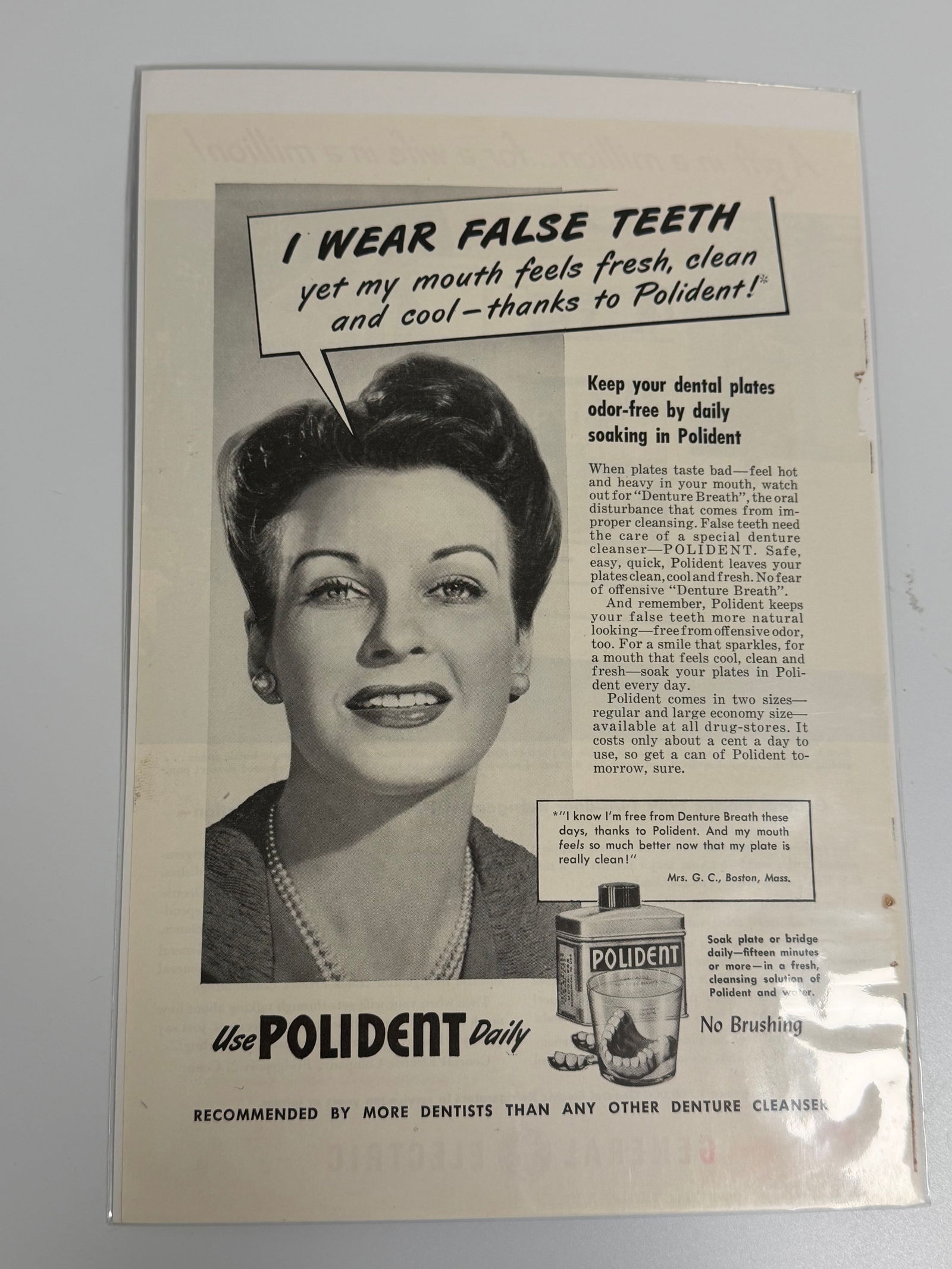 Vintage POLIDENT Ad: Dimension: / , please note Due to manual measurement, dimensions may vary. Condition: Good used condition, please note buyers are obligated to come to the site to inspect the condition and details of