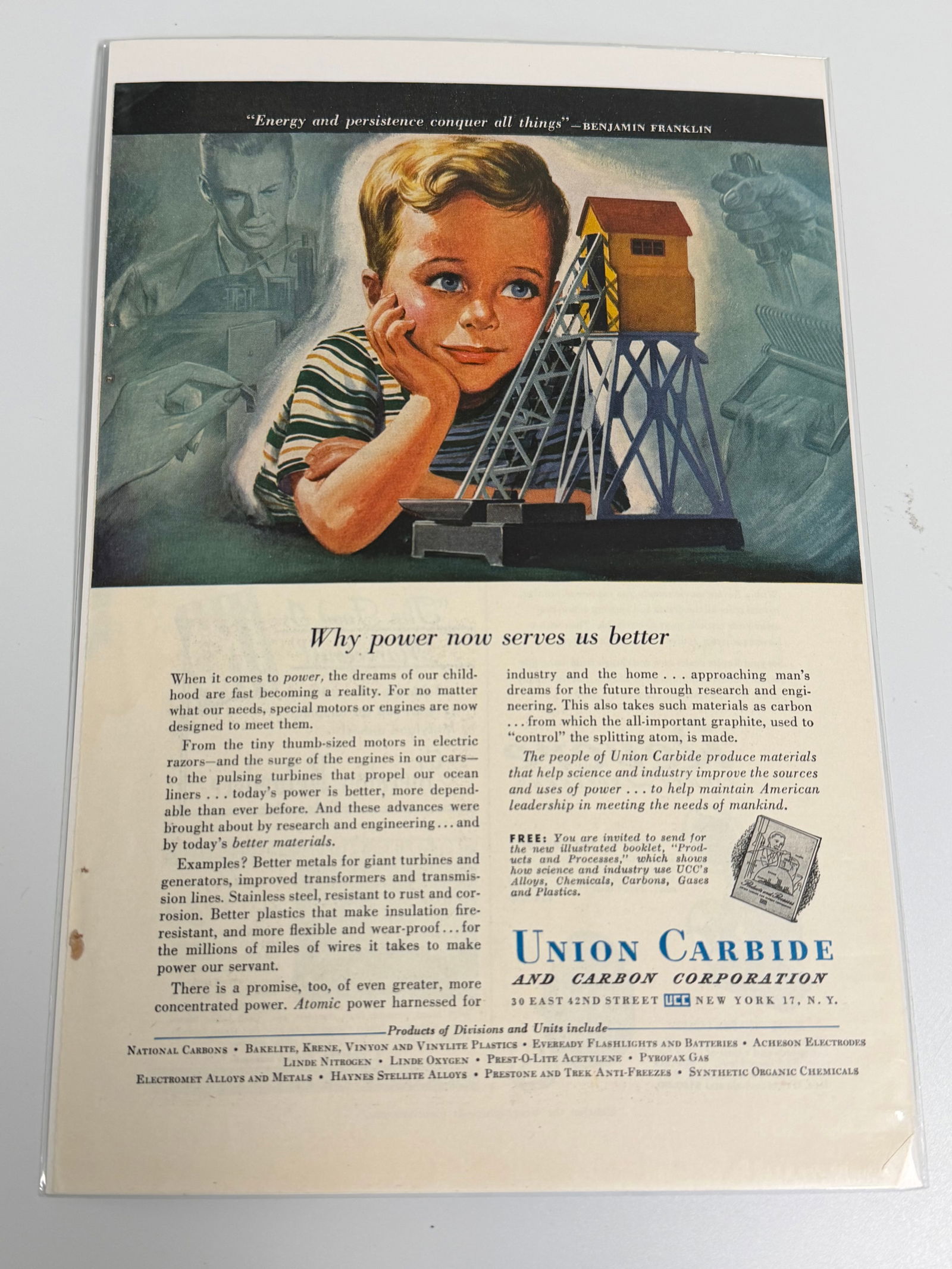 Vintage Union Carbide Ad: Dimension: / , please note Due to manual measurement, dimensions may vary. Condition: Good used condition, please note buyers are obligated to come to the site to inspect the condition and details of