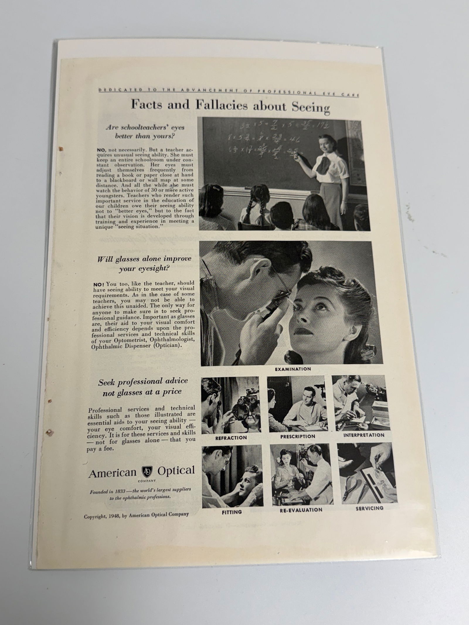 Vintage US American Optical Ad: Dimension: / , please note Due to manual measurement, dimensions may vary. Condition: Good used condition, please note buyers are obligated to come to the site to inspect the condition and details of