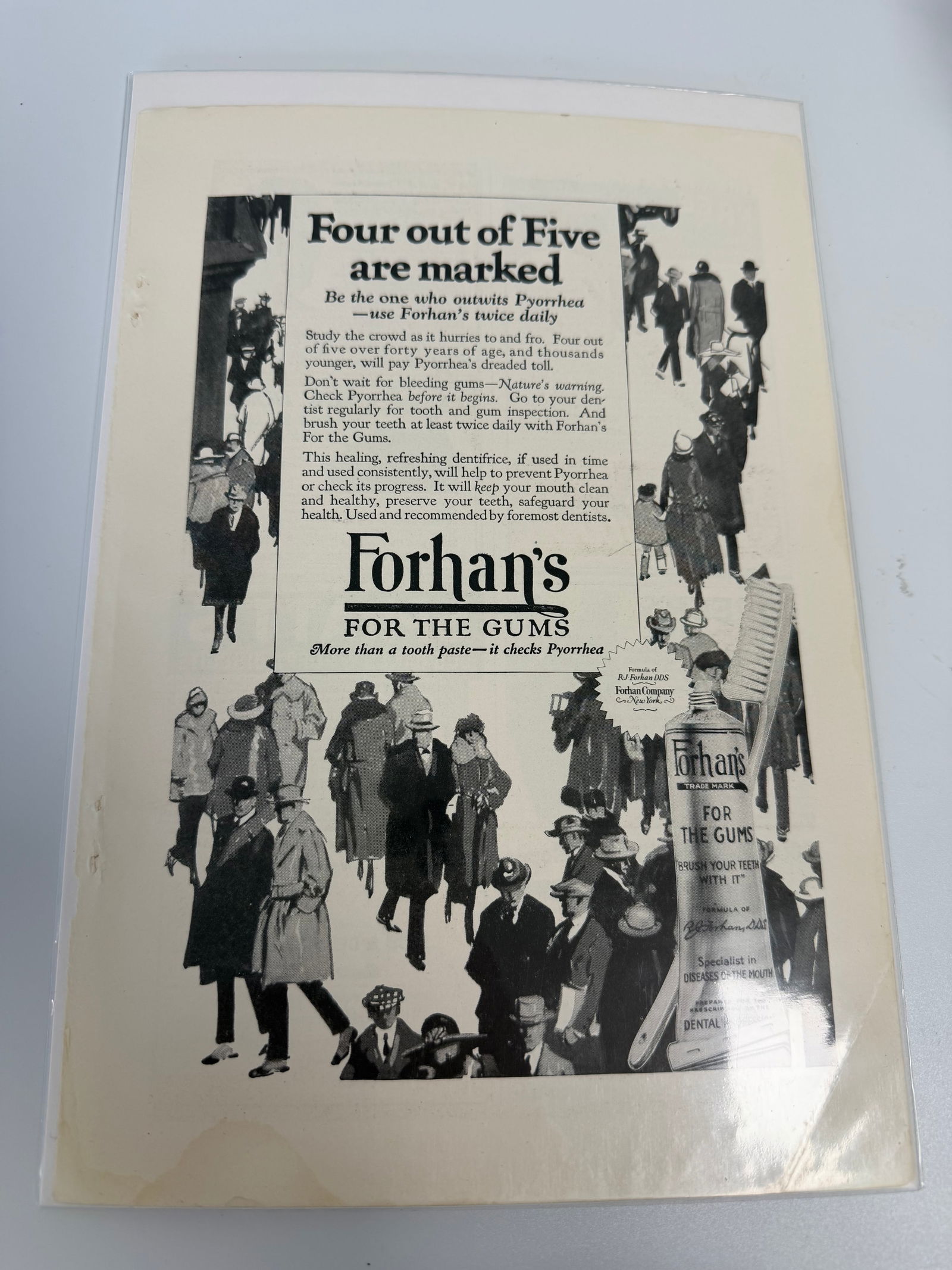 Vintage forhan's ad: Dimension: / , please note Due to manual measurement, dimensions may vary. Condition: Good used condition, please note buyers are obligated to come to the site to inspect the condition and details of