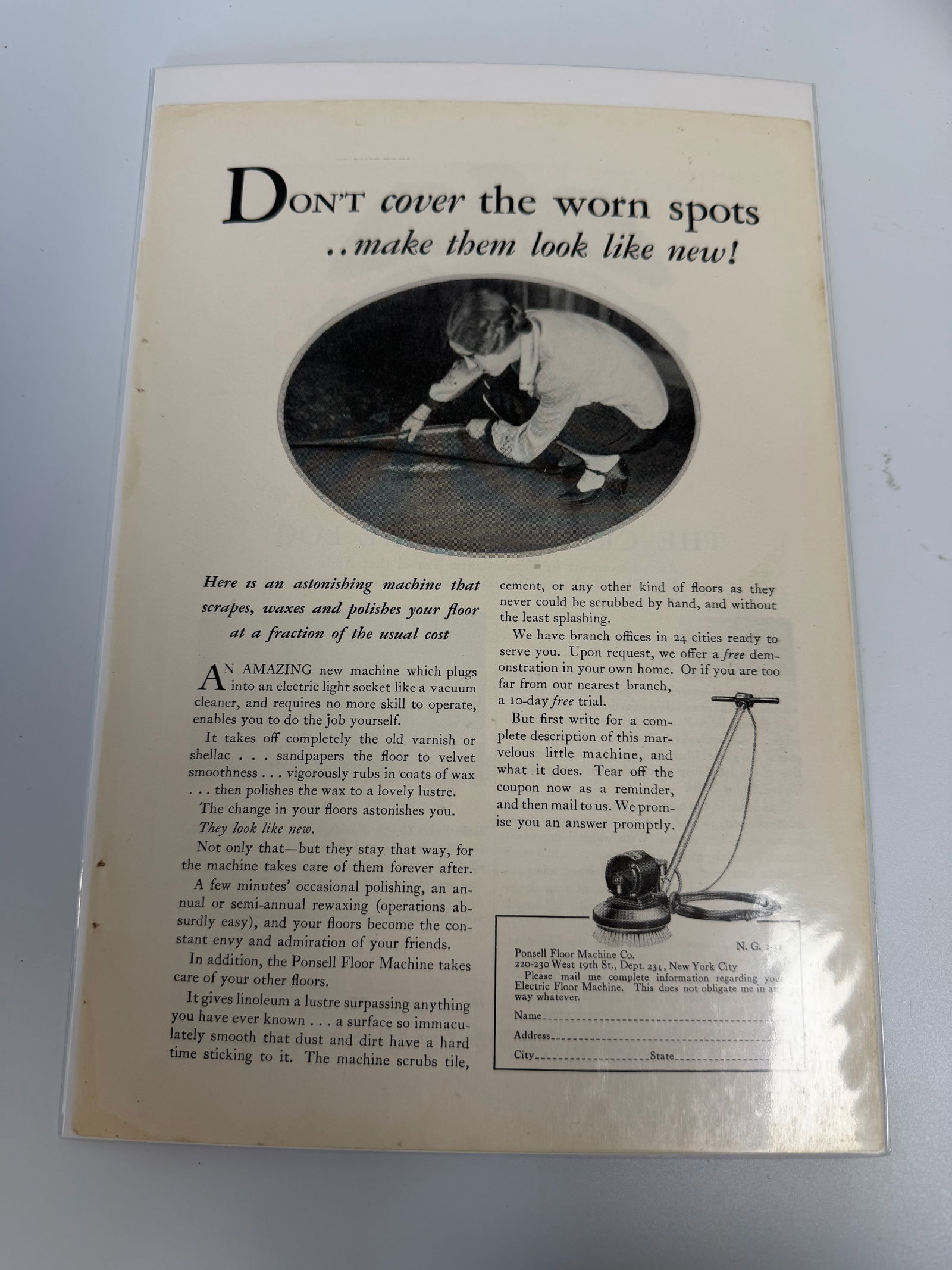 Vintage Ponsell Flooe Machine Ad: Dimension: / , please note Due to manual measurement, dimensions may vary. Condition: Good used condition, please note buyers are obligated to come to the site to inspect the condition and details of