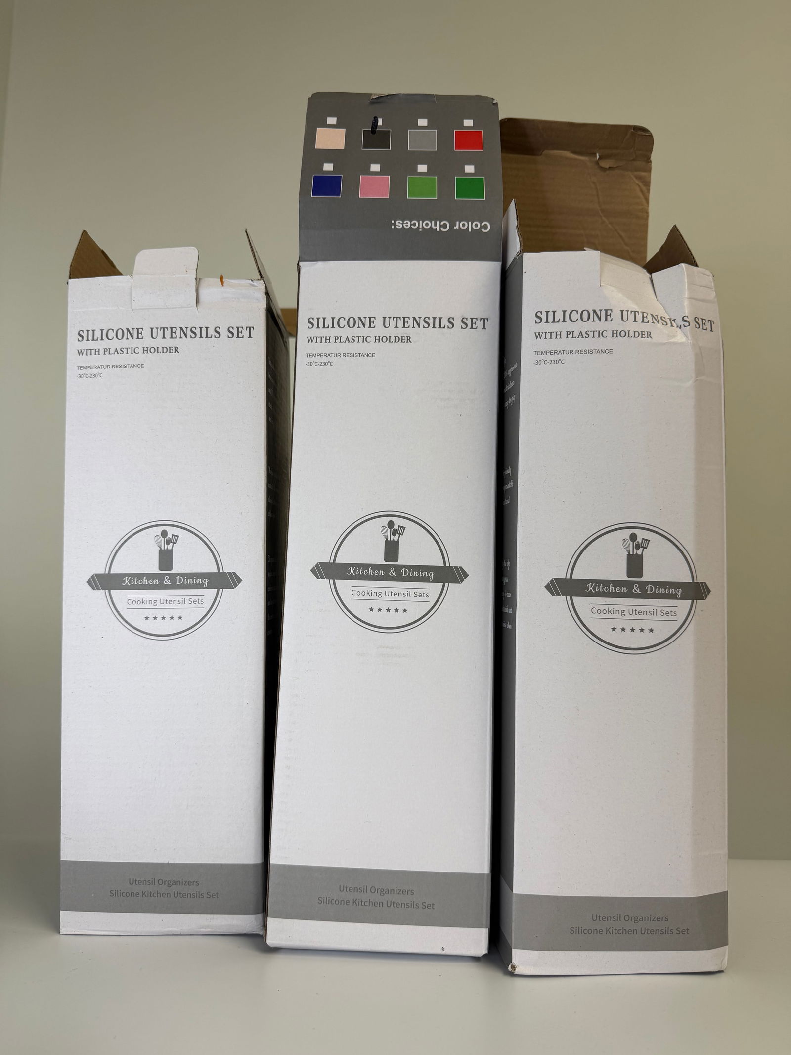 Set of 3 Silicone utensils set: Dimension: / , please note Due to manual measurement, dimensions may vary. Condition: Good used condition, please note buyers are obligated to come to the site to inspect the condition and details of