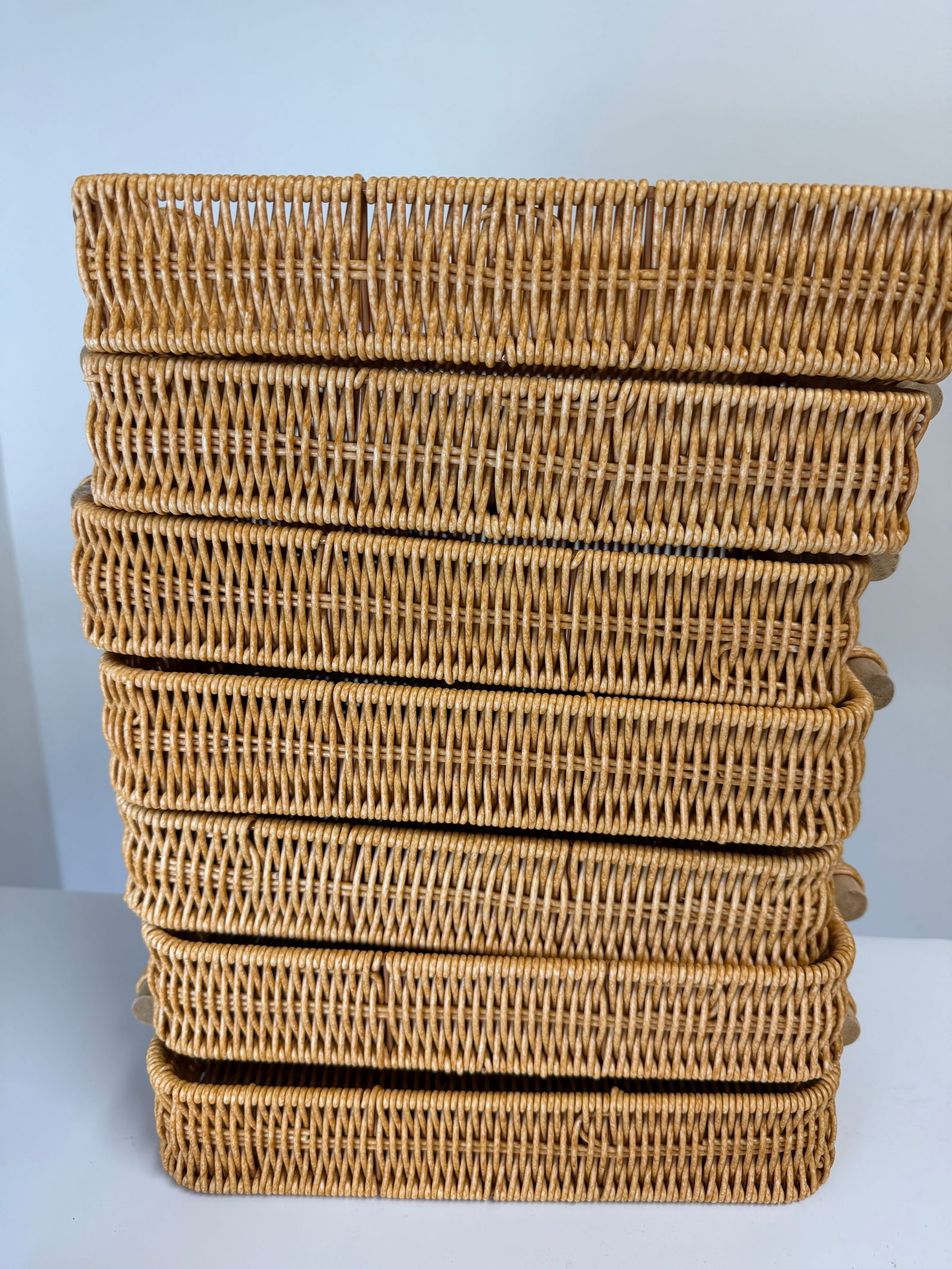 Set of 7 Hand-woven Rectangular Baskets: Dimension: 10 inch / 25.4 cm , please note Due to manual measurement, dimensions may vary. Condition: Good used condition, please note buyers are obligated to come to the site to inspect the
