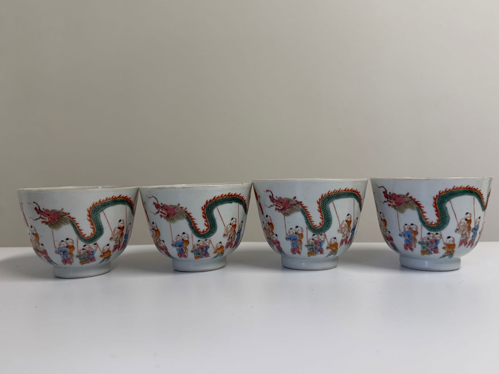 Set Of 4 Chinese Enameled Famille Rose Porcelain Cups (1 of 10)