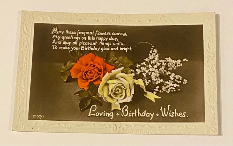 Antique Real Photo Postcard (RPPC) - Birthday Flowers (c.1910): Dimension: / , please note Due to manual measurement, dimensions may vary. Condition: Good used condition, please note buyers are obligated to come to the site to inspect the condition and details of