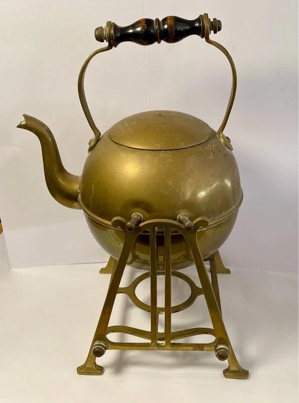 Antique Victorian Brass Spirit Kettle on Stand (1 of 3)