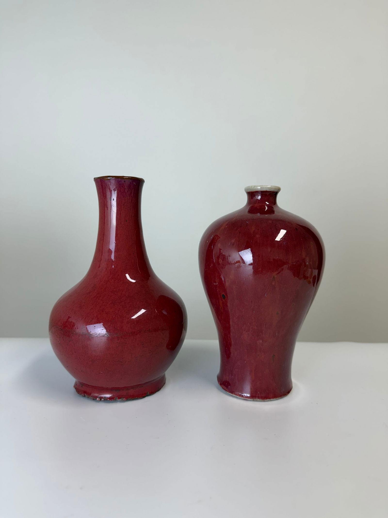 Set of 2 Chinese red glazed OX BLOOD porcelain vases (1 of 11)
