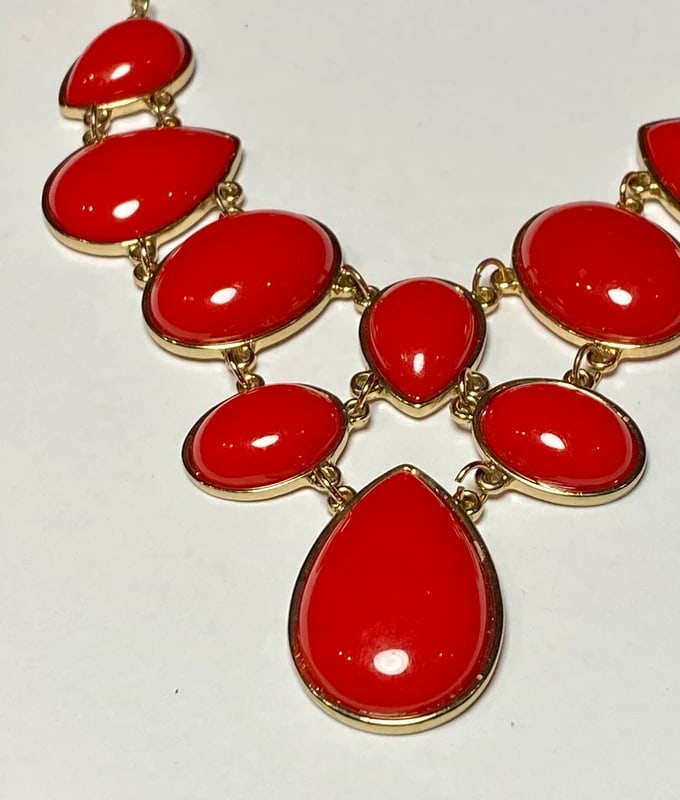 Stunning Ruby Red & Gold Statement Bib Necklace - 3