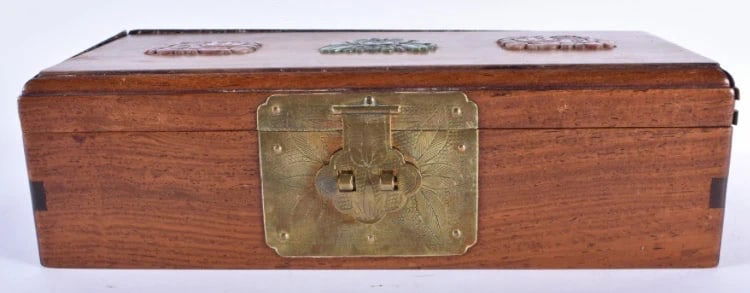 Antique Chinese Rosewood & Jade Jewelry Box - 2