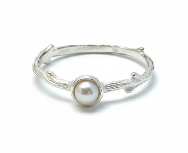 Sterling Silver Twig Ring with Pearl - 2