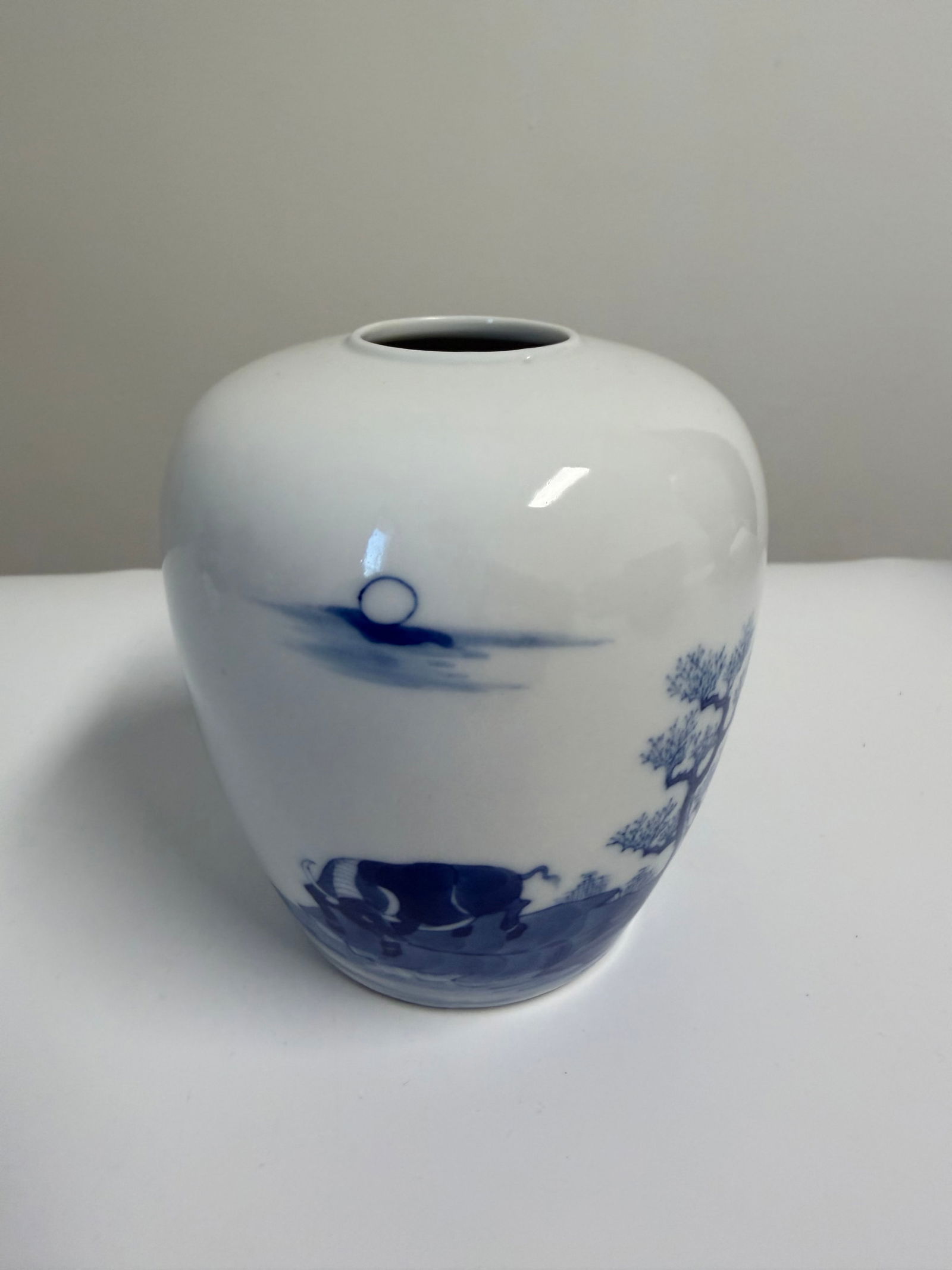 Chinese blue and white landscape China porcelain water pot: Dimension: 4.7 inch / 12 cm , please note Due to manual measurement, dimensions may vary. Condition: Good used condition, please note buyers are obligated to come to the site to inspect the