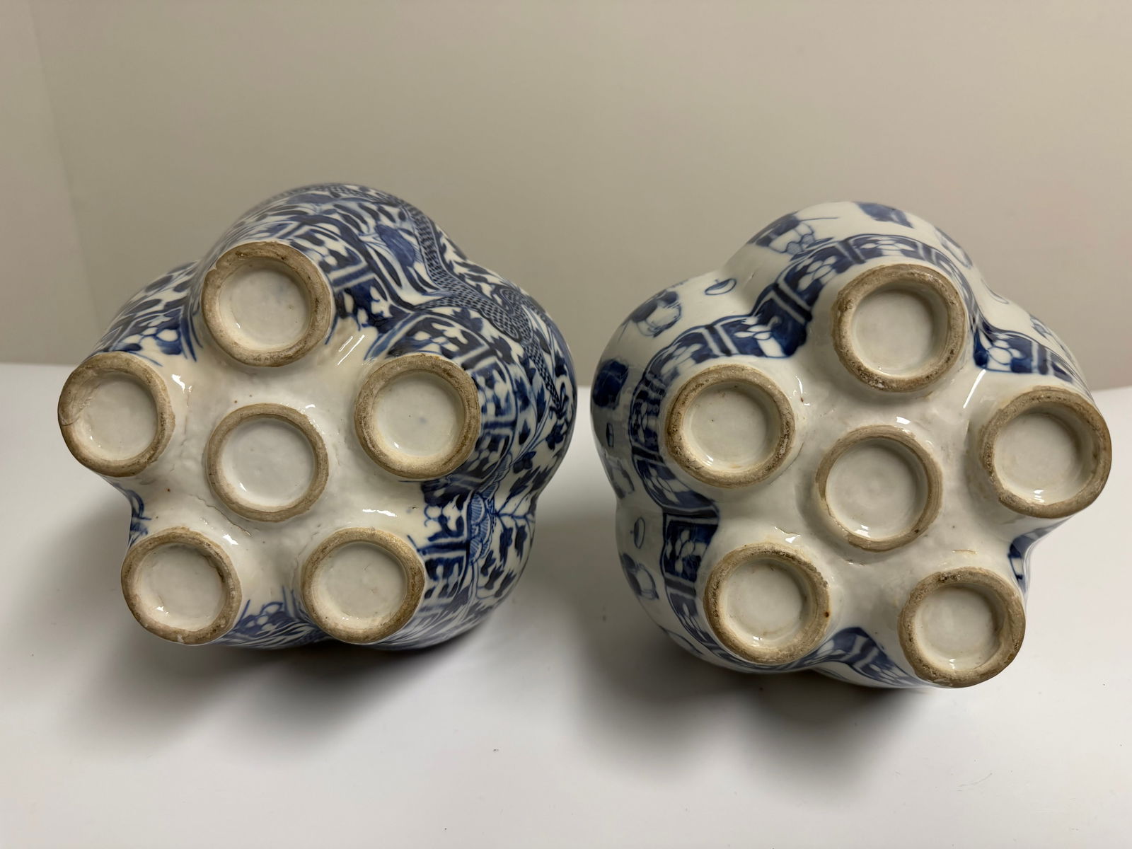 Set of 2 Chinese blue and white flowers vases - 10