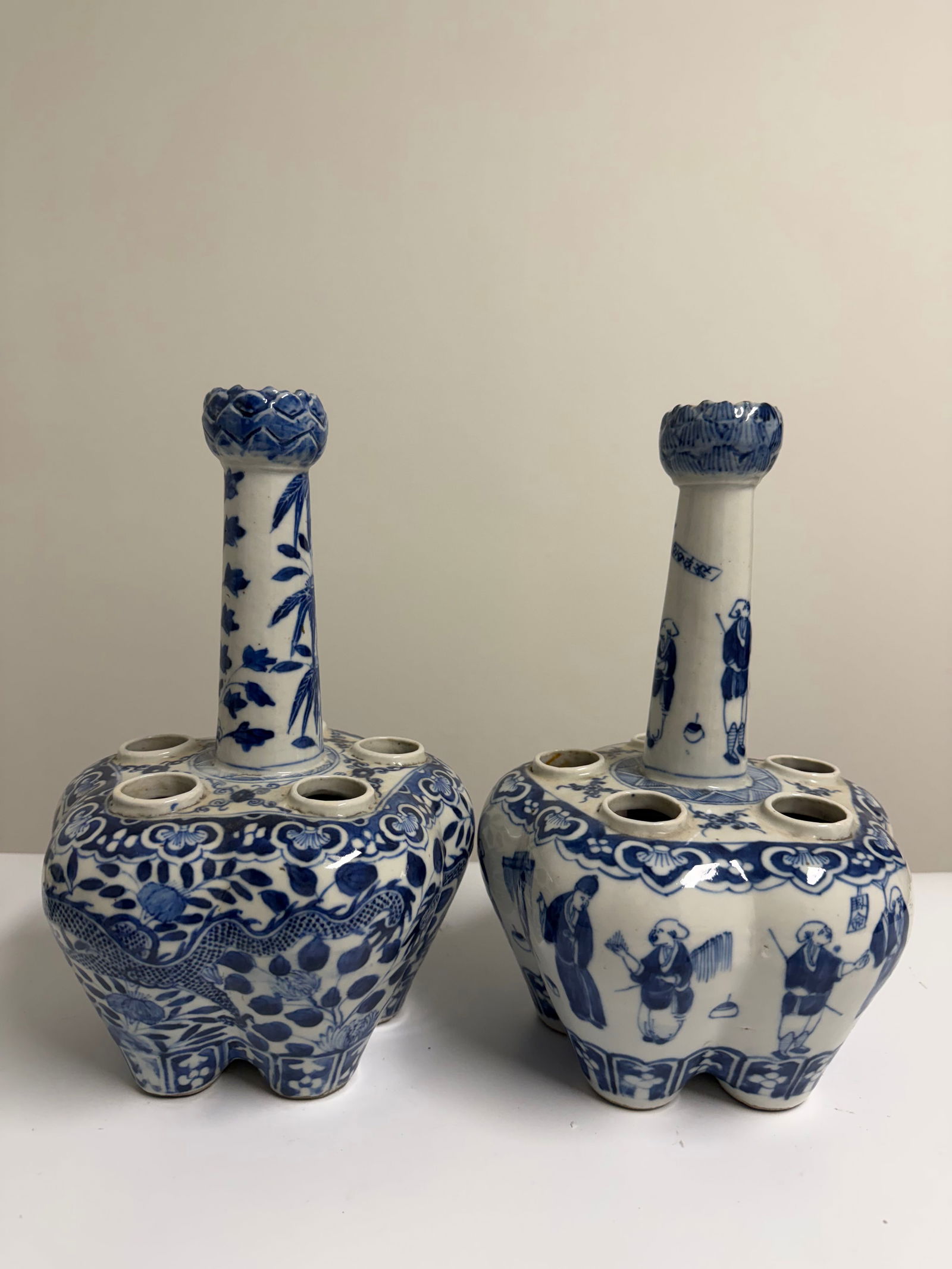 Set of 2 Chinese blue and white flowers vases - 3