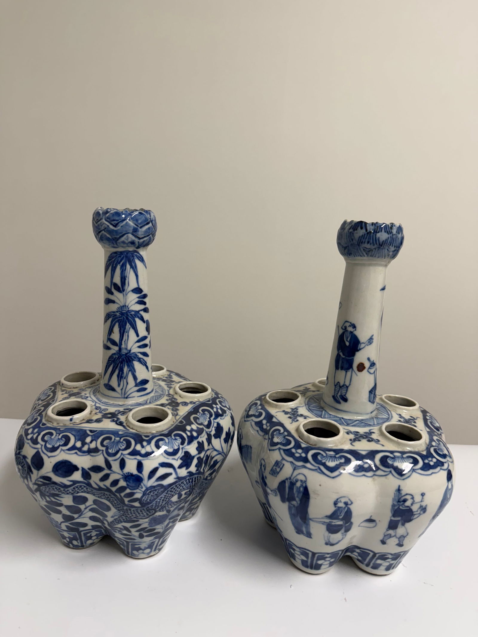Set of 2 Chinese blue and white flowers vases - 4