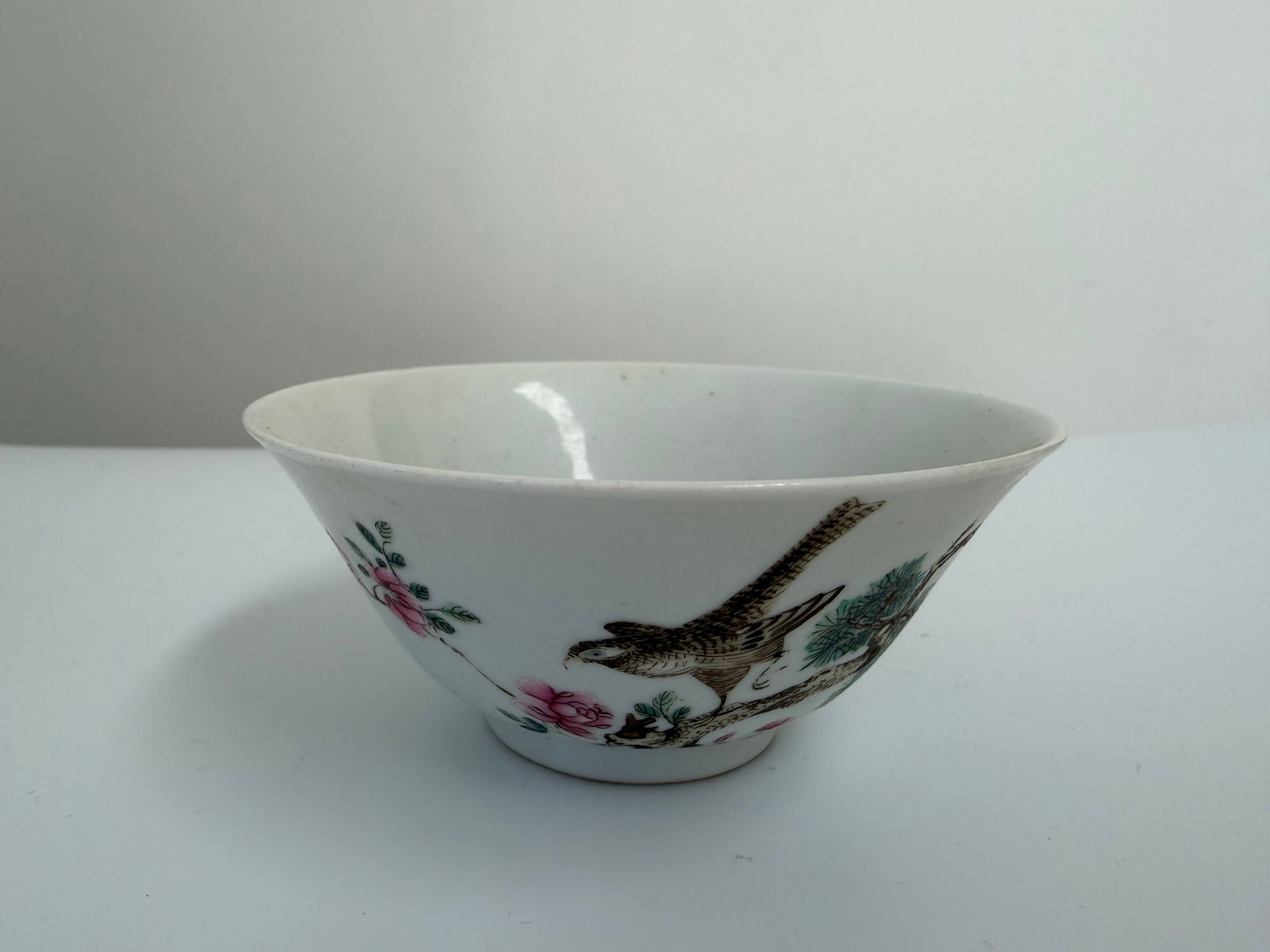 Chinese Enameled famille rose bird porcelain China tea cup blue and white mark: Dimension: width 4.4 inches/ 11.2 cm. , please note Due to manual measurement, dimensions may vary. Condition: Good used condition, please note buyers are obligated to come to the site to inspect the 