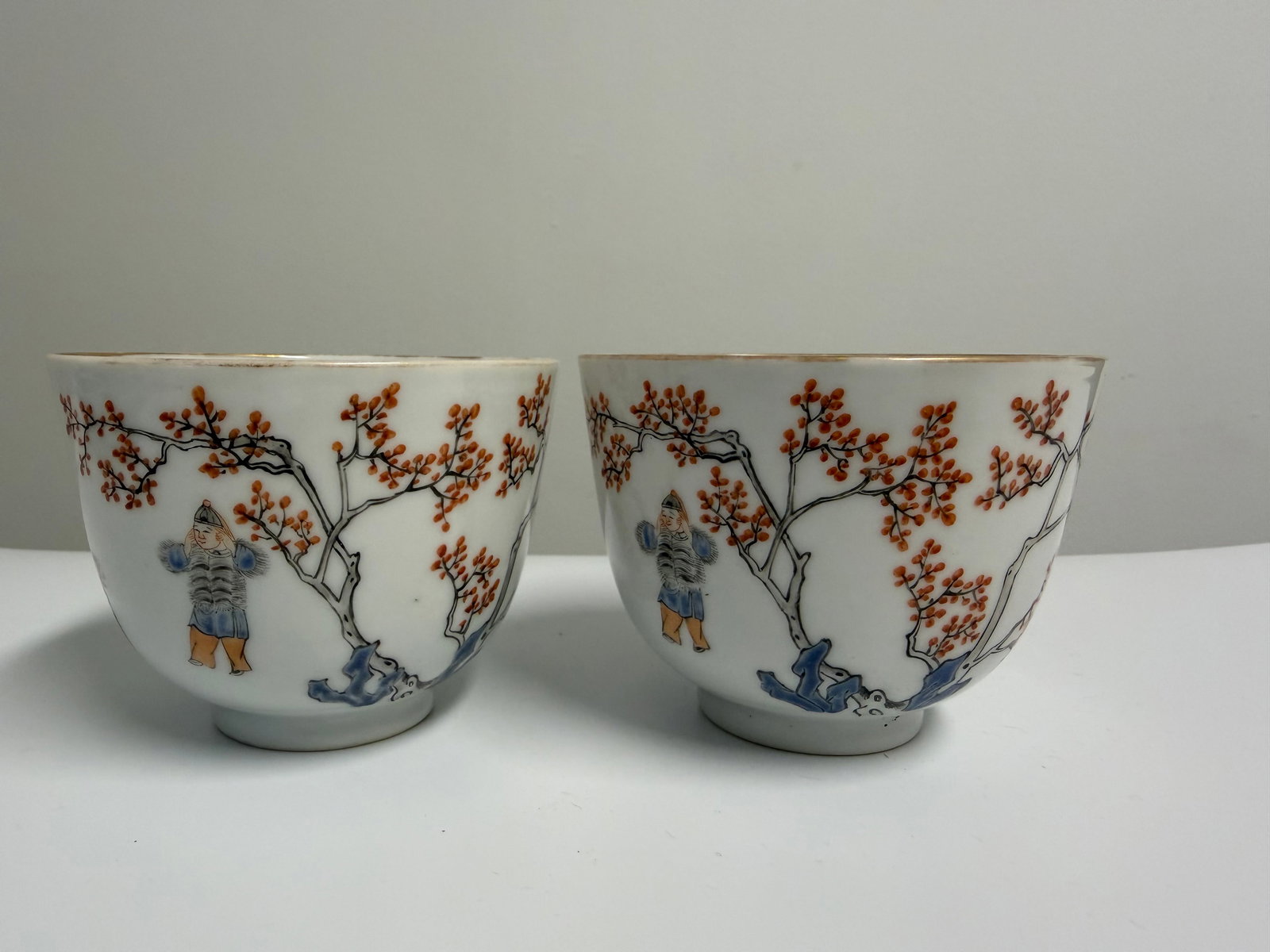 Pair of Chinese Enameled famille rose Children's Fireworks Game porcelain China cups: Dimension: width 3.3 inches/ 8.5 cm. , please note Due to manual measurement, dimensions may vary. Condition: Good used condition, please note buyers are obligated to come to the site to inspect the c