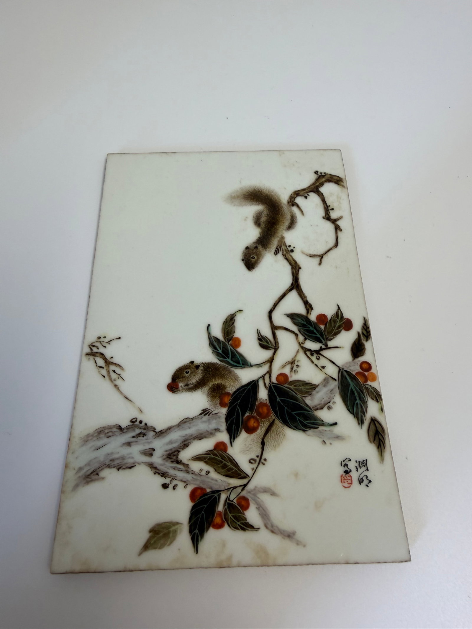 Chinese Enameled famille rose squirrels porcelain China plaque mark (1 of 5)