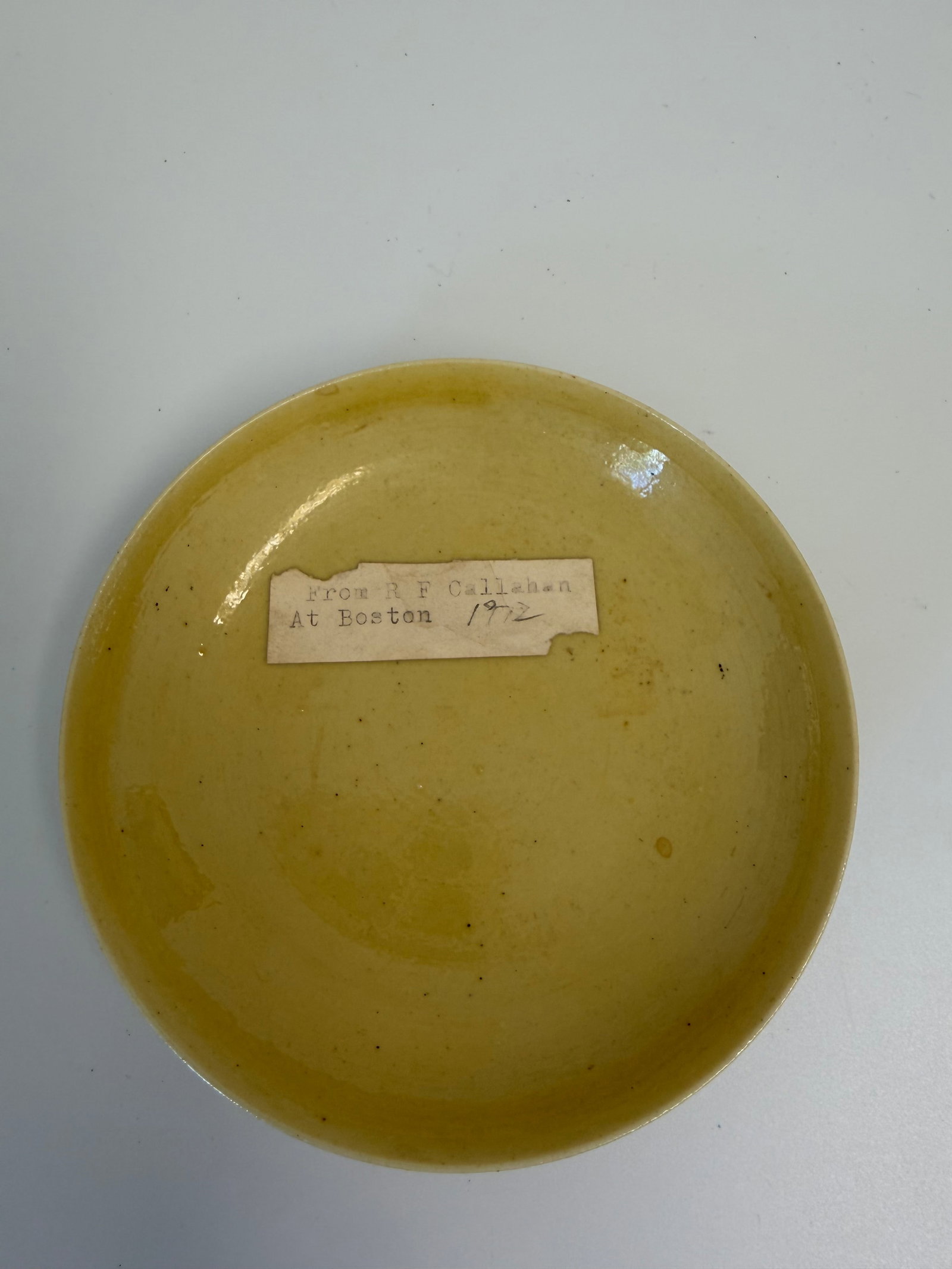 Chinese ywllow glazed porcelain China plate Six China characters mark: Dimension: width 4.3 inches/ 11.1 cm, please note Due to manual measurement, dimensions may vary. Condition: Good used condition, please note buyers are obligated to come to the site to inspect the co