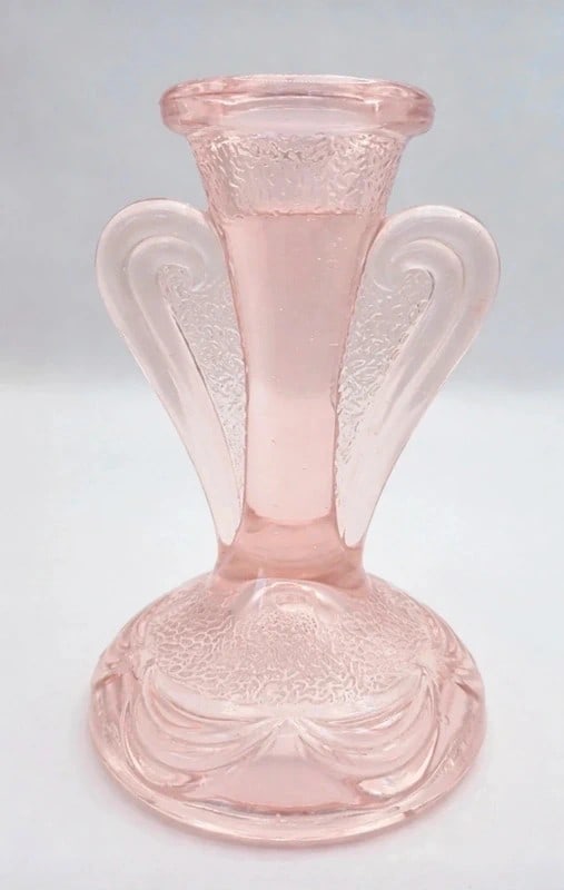Vintage Depression Glass Candl e Holder: Dimension: tall 6.9 inches, please note Due to manual measurement, dimensions may vary. Condition: Good used condition, please note buyers are obligated to come to the site to inspect the condition