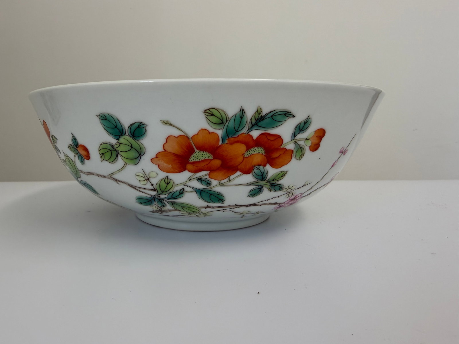 Large Chinese Enameled famille rose flowers porcelain China bowl mark (1 of 9)