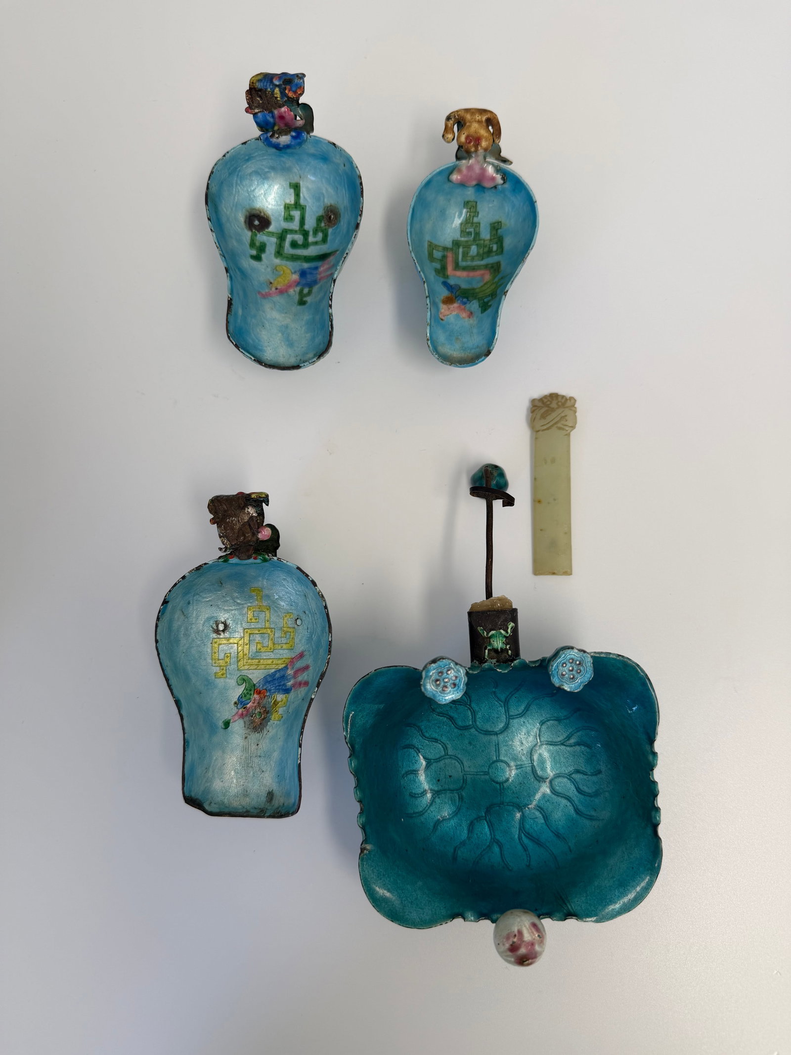set of Chinese 4 cloisonne lotus cups (1 of 8)