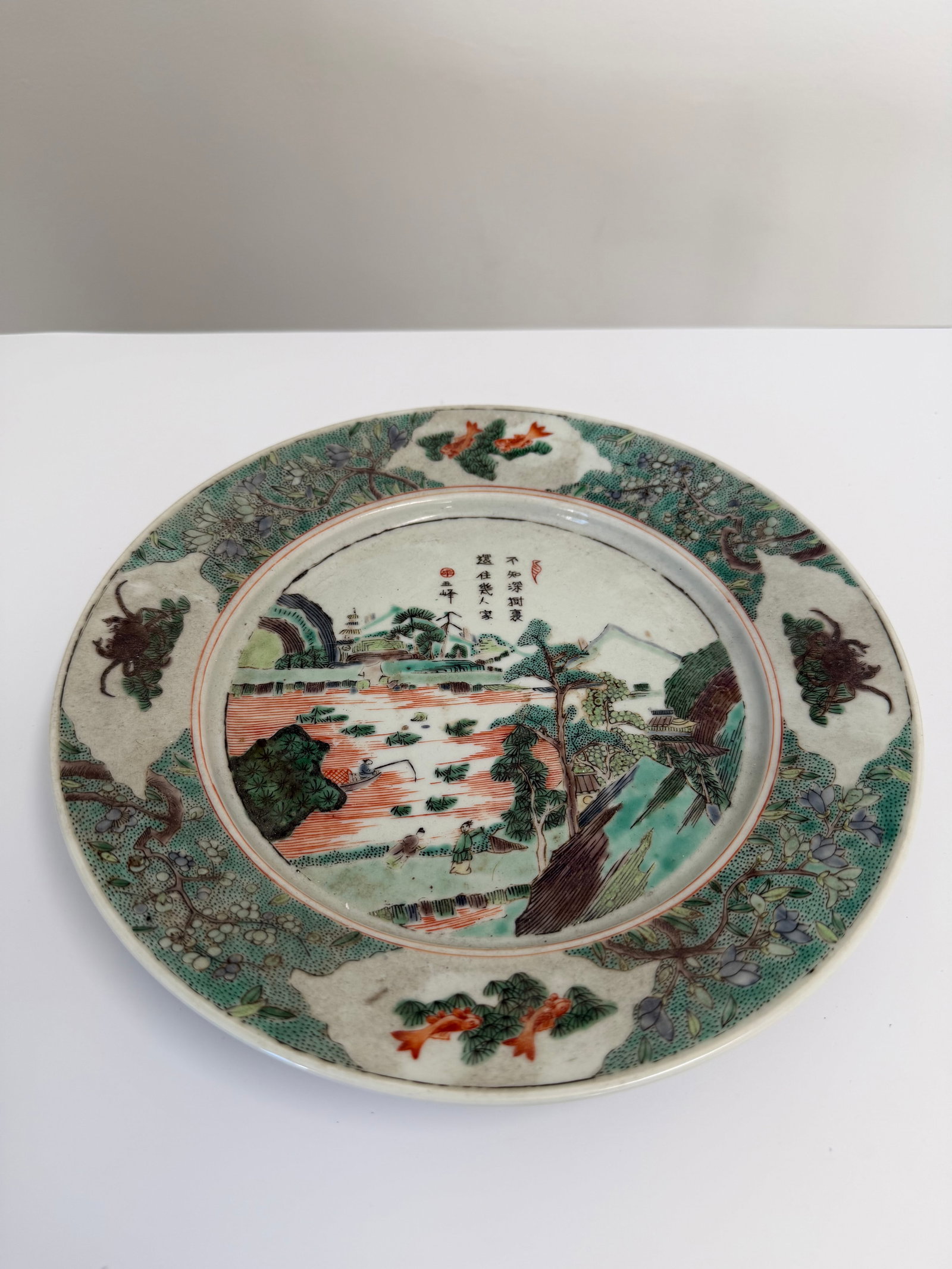 hinese Export Enameled famille rose landscape porcelain plate blue and white mark (1 of 11)