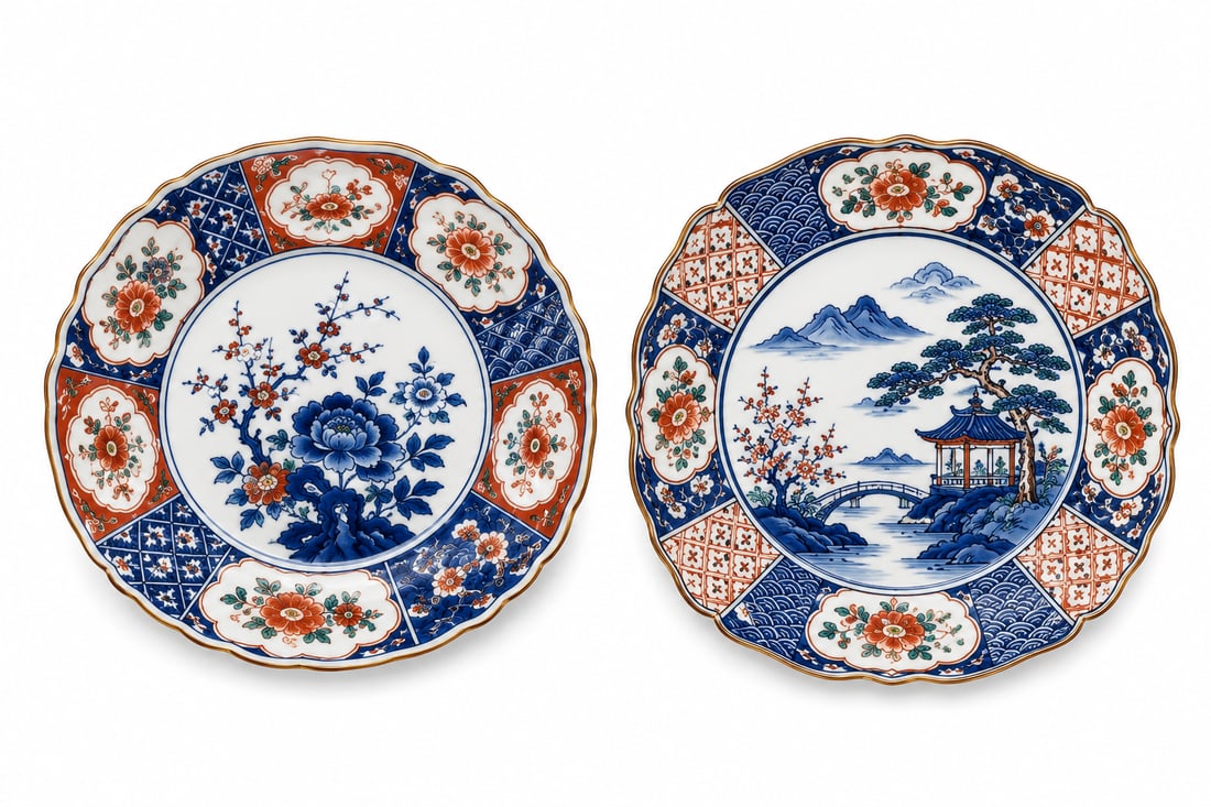 Pair of Japanese Imari Style round Plate: Dimension: inch, please note Due to manual measurement, dimensions may vary. Condition: Good used condition, please note buyers are obligated to come to the site to inspect the condition and details