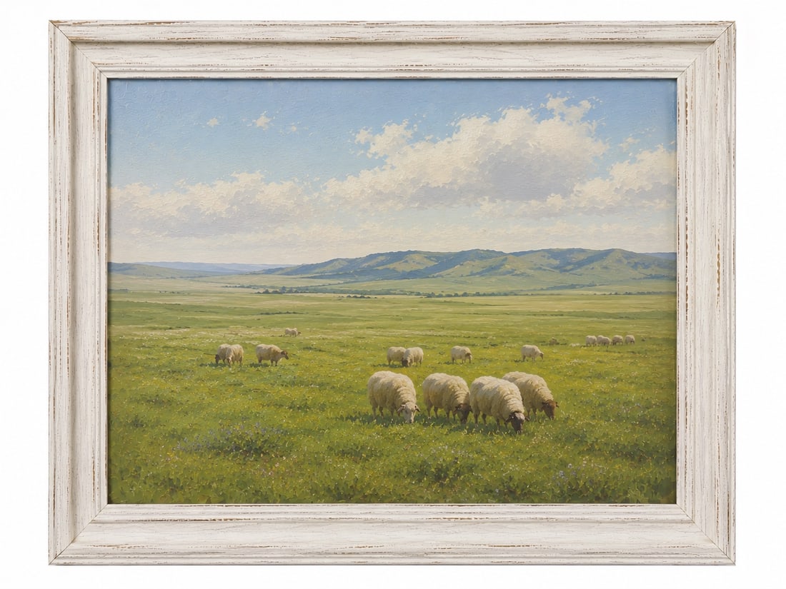 Vintage OIL PAINTING sheep Framed: Dimension: inch, please note Due to manual measurement, dimensions may vary. Condition: Good used condition, please note buyers are obligated to come to the site to inspect the condition and details