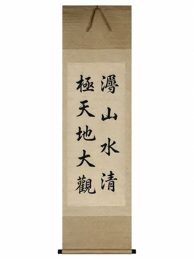 VINTAGE CHINESE CALLIGRAPHY SCROLL: Dimension: 38x17 inch, please note Due to manual measurement, dimensions may vary. Condition: Good used condition, please note buyers are obligated to come to the site to inspect the condition and det
