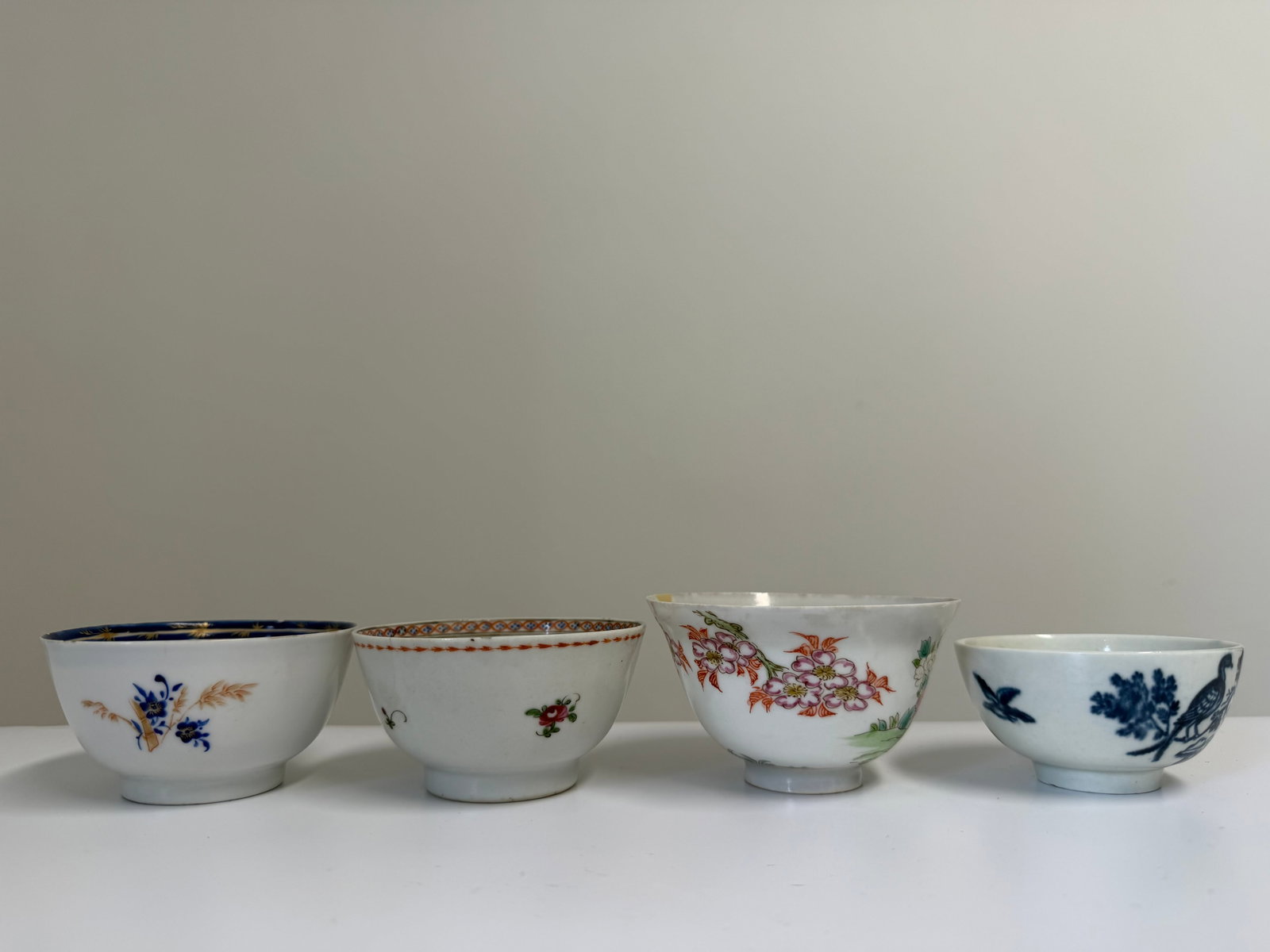 Set of 4 Chinese Enameled famille rose porcelain China cups (1 of 9)
