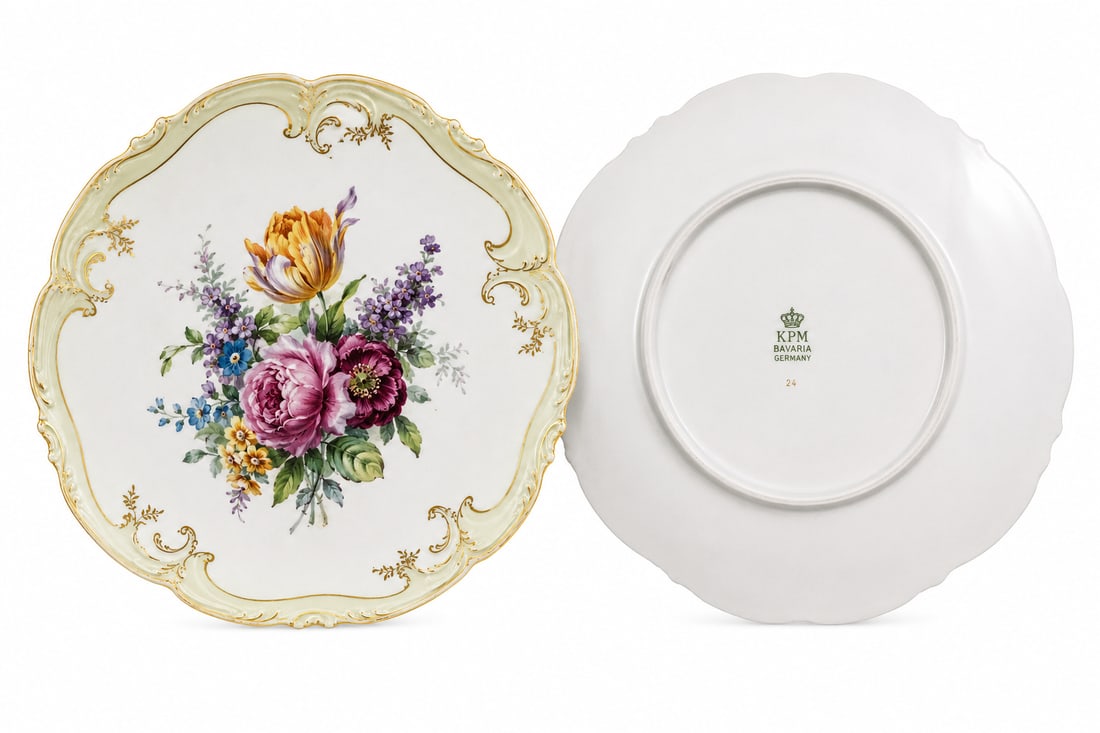 VINTAGE GERMAN PORCELAIN FLOWERS CABINET PLATE: Dimension: 9 inch, please note Due to manual measurement, dimensions may vary. , please note buyers are obligated to come to the site to inspect the condition and details of the item. condition report