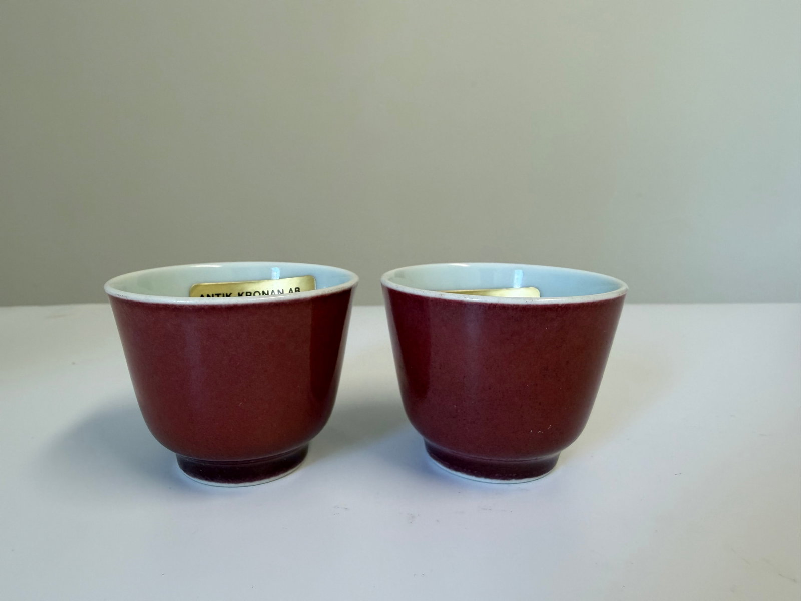 Chinese Red Glazed OX BLOOD porcelain China cups blue and white mark (1 of 10)