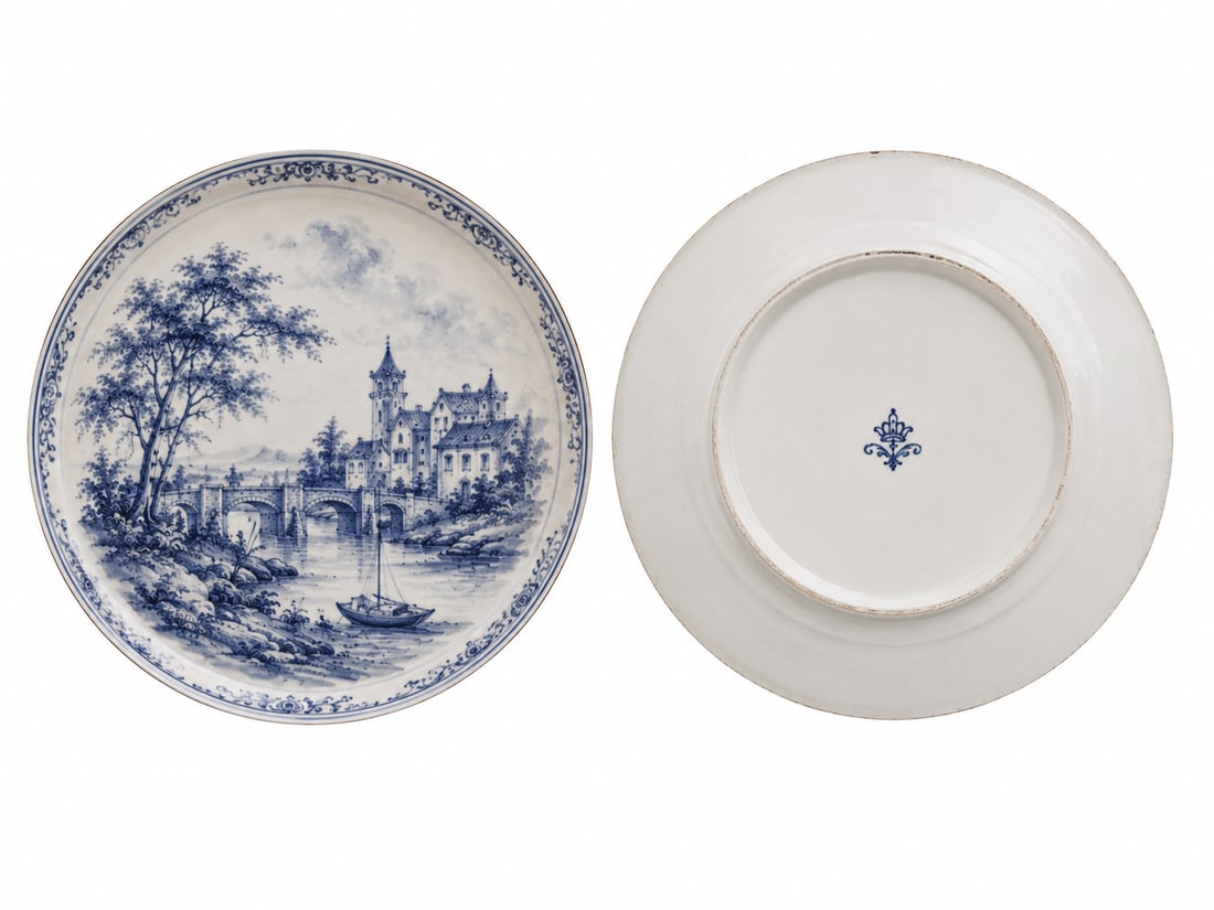 Vintage blue and white European Castle-Style Plate: Dimension: 8 inch, please note Due to manual measurement, dimensions may vary. , please note buyers are obligated to come to the site to inspect the condition and details of the item. condition report