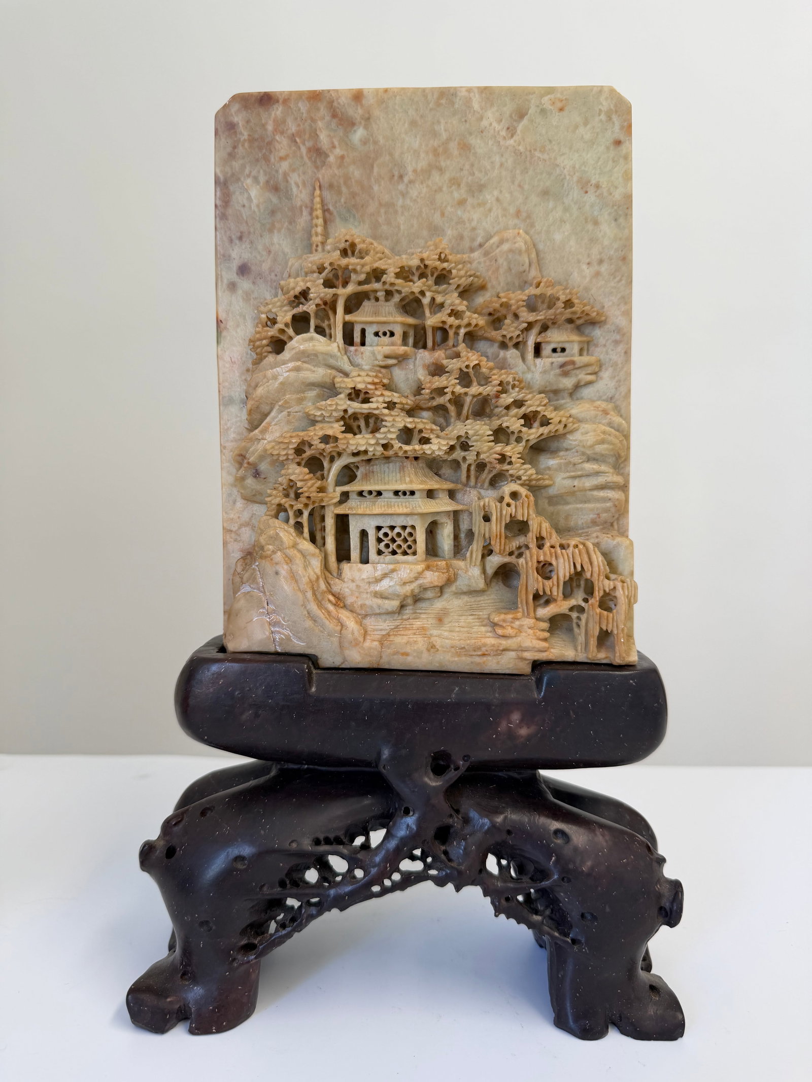 Chinese jade stone Carved lanscape panel: Dimension: 12 inch, please note Due to manual measurement, dimensions may vary. , please note buyers are obligated to come to the site to inspect the condition and details of the item. condition repor