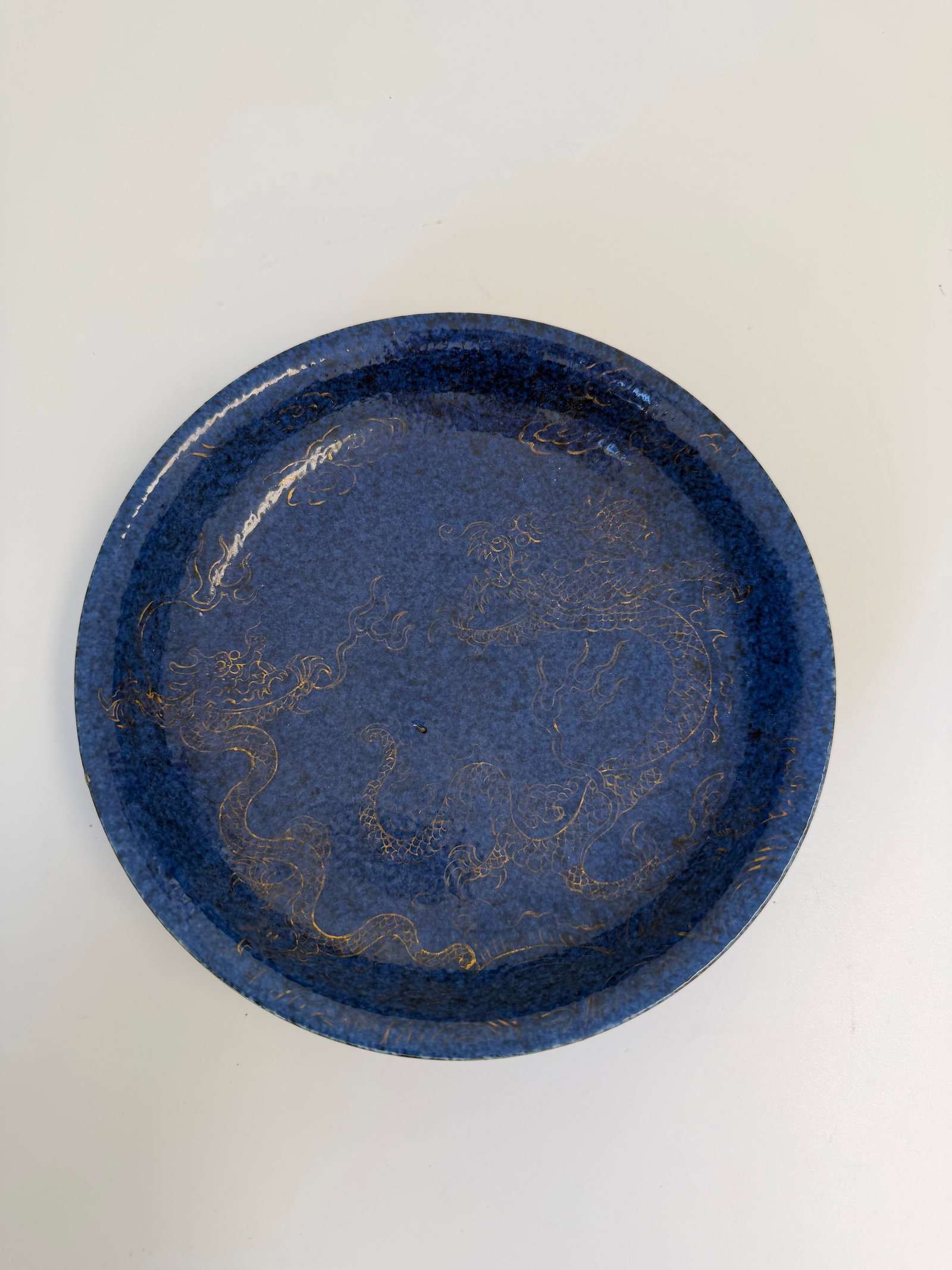 Chinese blue glazed gilded dragon porcelain China plate blue and white mark: Dimension: 11 inch, please note Due to manual measurement, dimensions may vary. , please note buyers are obligated to come to the site to inspect the condition and details of the item. condition repor