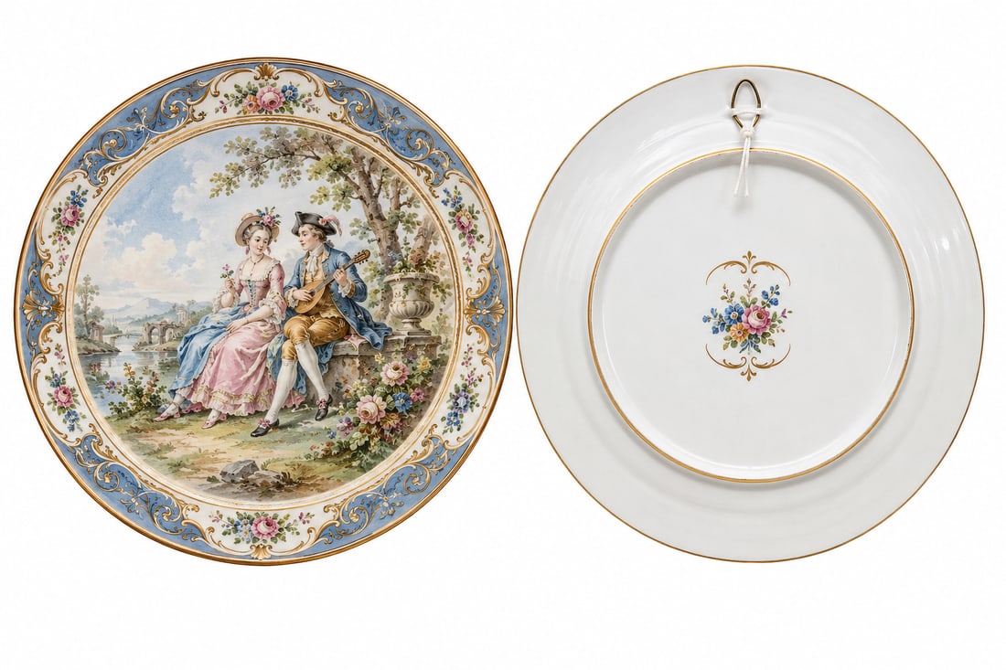 VINTAGE PAINTED FIGURES PORCELAIN PLATE: Dimension: 9 inch, please note Due to manual measurement, dimensions may vary. , please note buyers are obligated to come to the site to inspect the condition and details of the item. condition