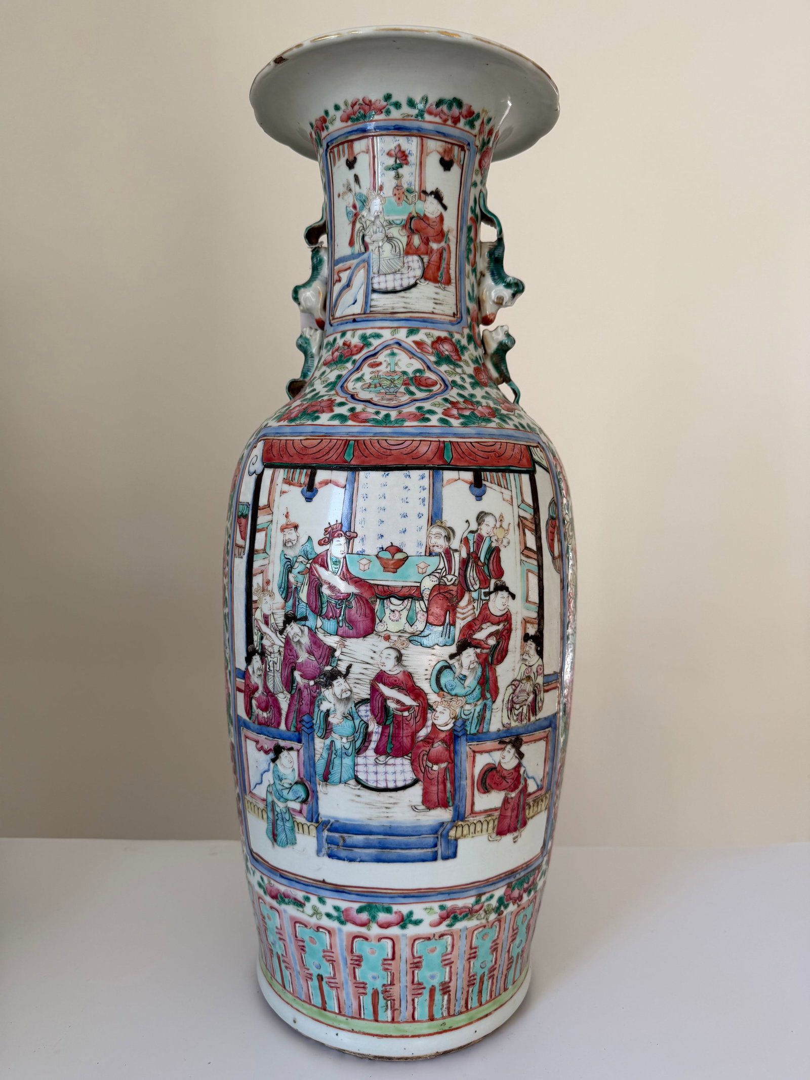 Large Chinese Enameled famille rose figures scene porcelain China vase (1 of 8)