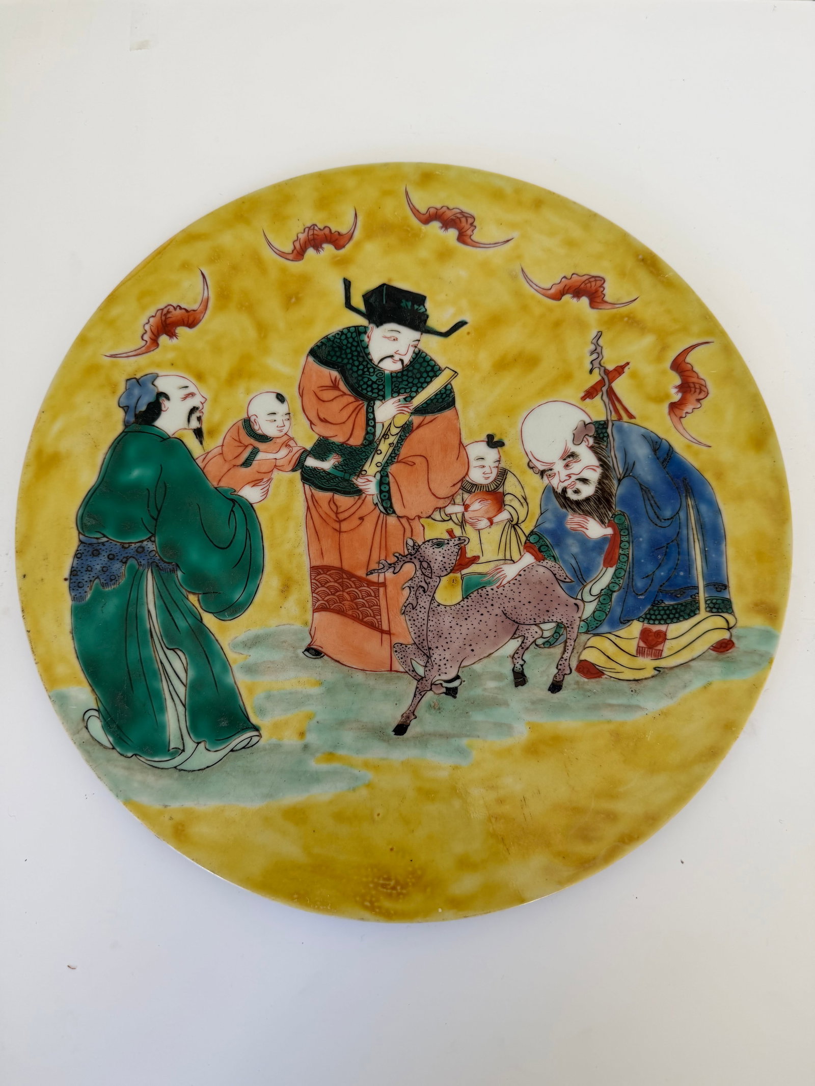 Chinese Enameled famille rose scholar porcelain China round plaque: Dimension: 12 inch, please note Due to manual measurement, dimensions may vary. , please note buyers are obligated to come to the site to inspect the condition and details of the item. condition