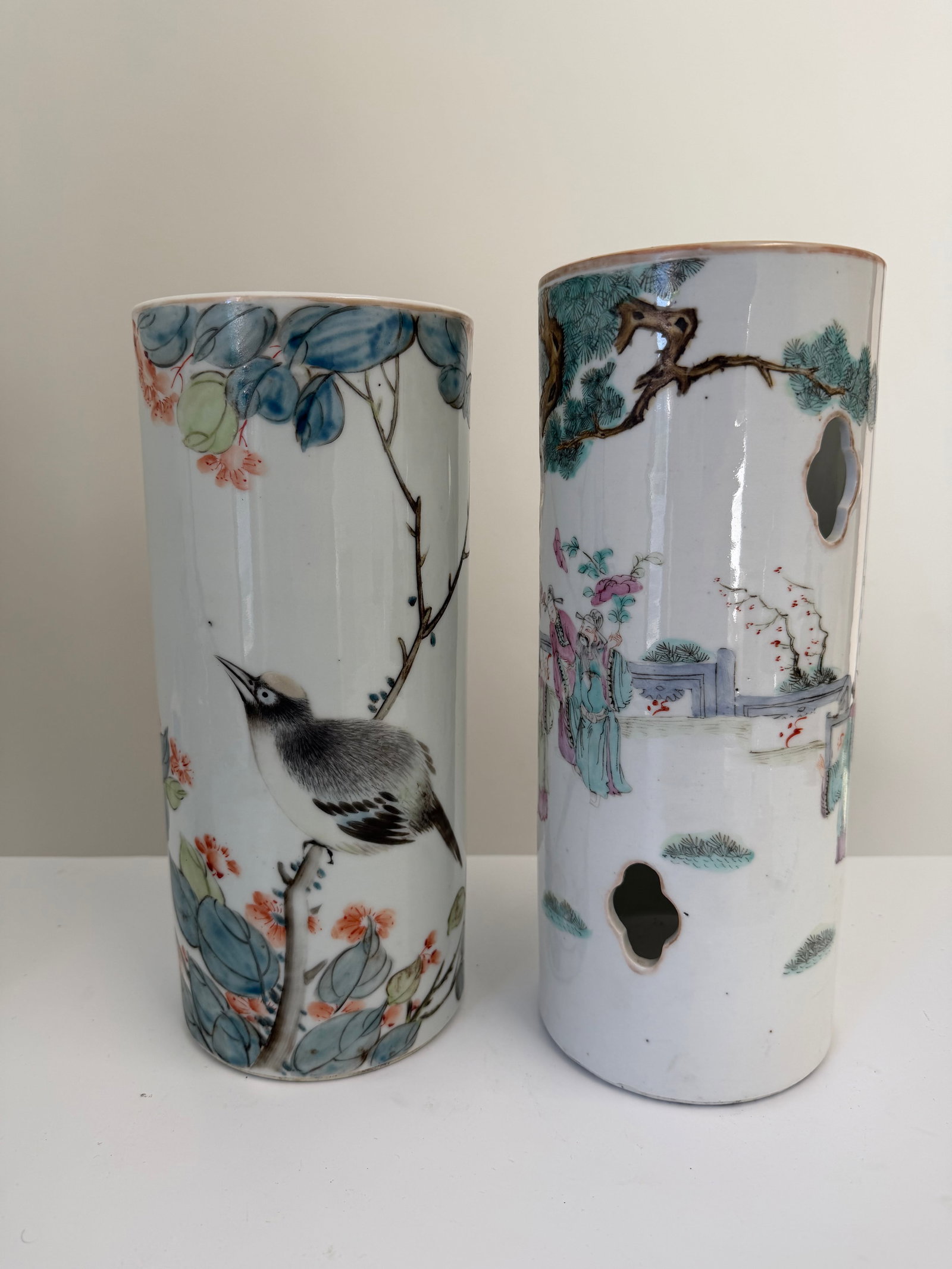 Chinese Enameled famille rose scholar porcelain China hat stands: Dimension: tall 11 inch, please note Due to manual measurement, dimensions may vary. , please note buyers are obligated to come to the site to inspect the condition and details of the item. condition