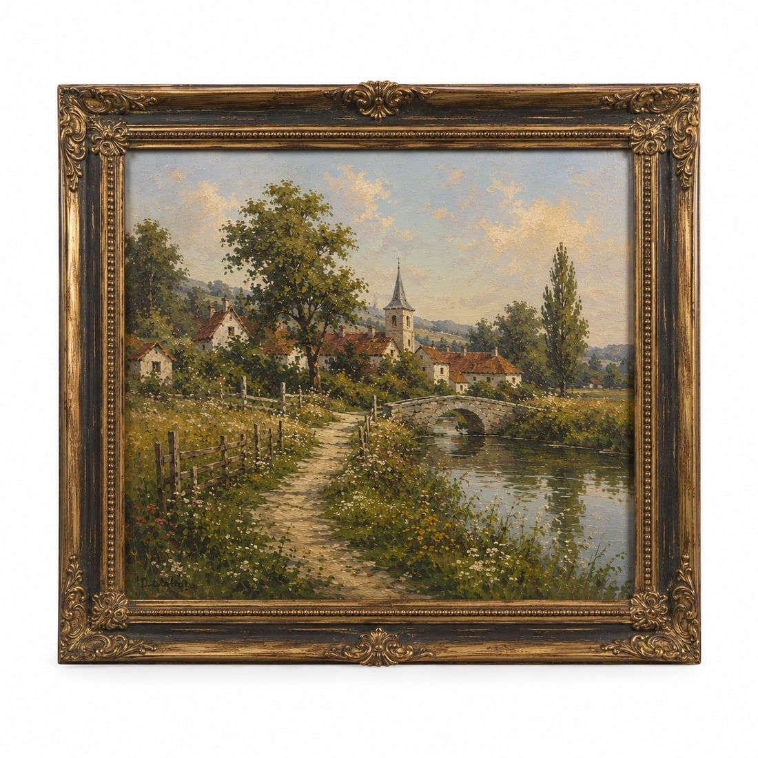 Vintage Oil Painting rural Framed: Dimension: 11x14 inch, please note Due to manual measurement, dimensions may vary. Condition: Good used condition, please note buyers are obligated to come to the site to inspect the condition and